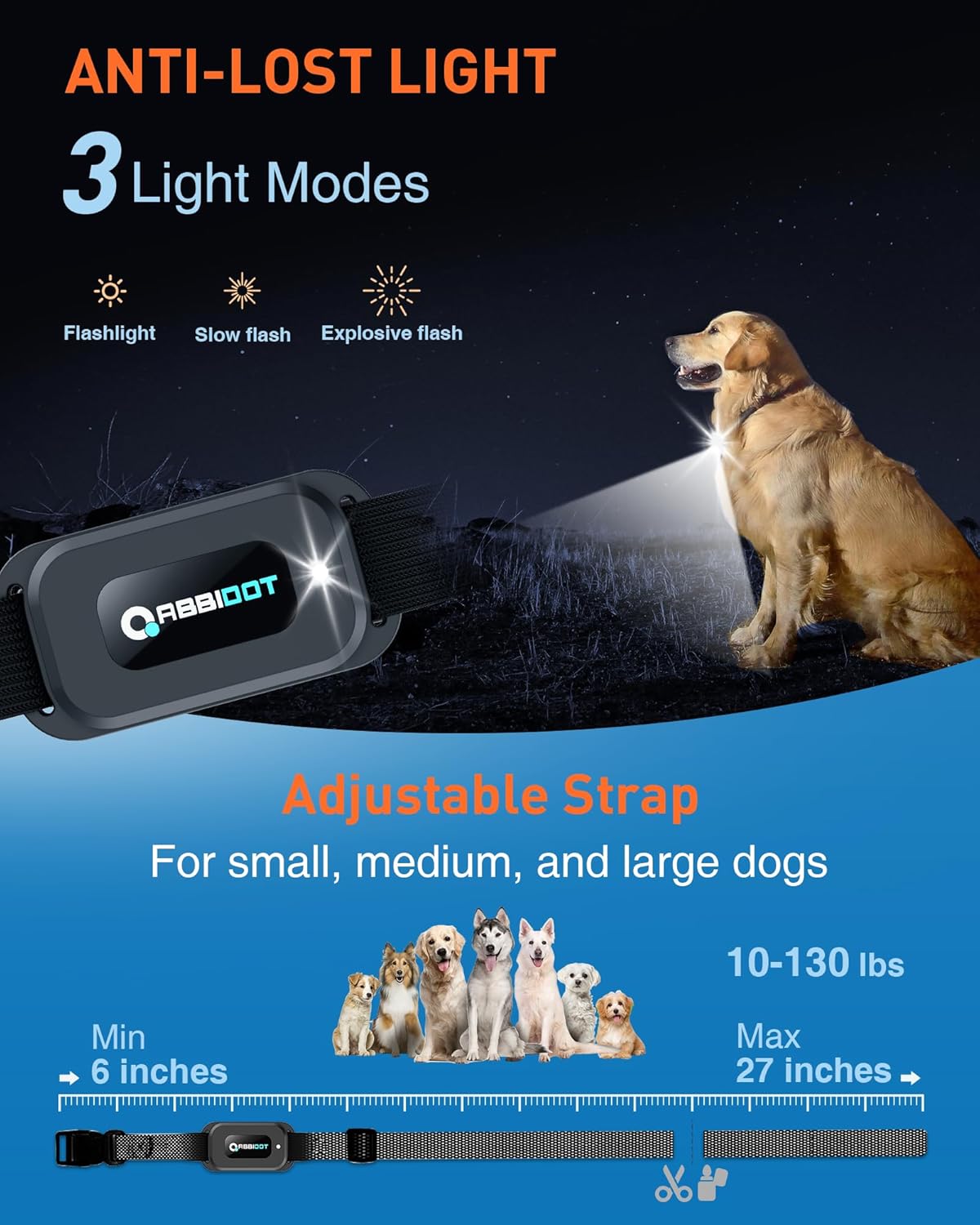 ABBIDOT Shock Collar - 4500ft Dog Training Collar, 178 Levels Dog Shock Collar, E-clicker, Waterproof Remote & Collar, Night Light E Collar for Small Medium Large Dogs (Black, 1 Collar)