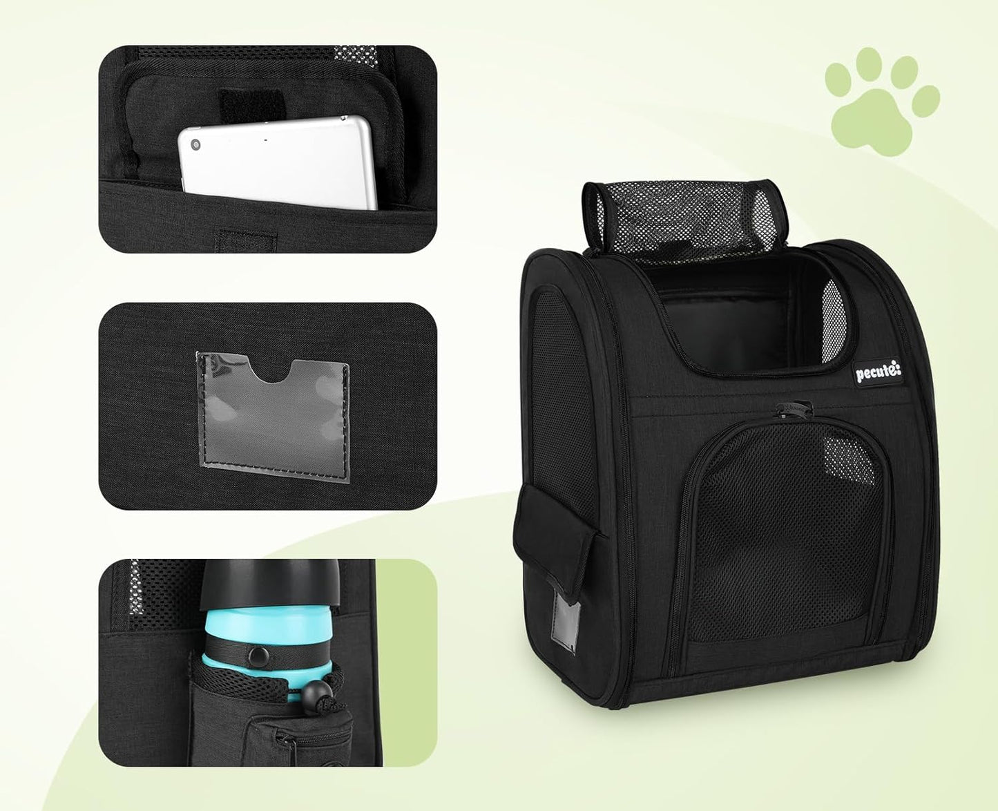 Pecute Cat Backpack with Breathable Mesh, Dog Backpack Carrier with Multi-Pockets for Cats Puppies, Pet Backpack Carrier for Travel Hiking Camping Outdoor (Gray)
