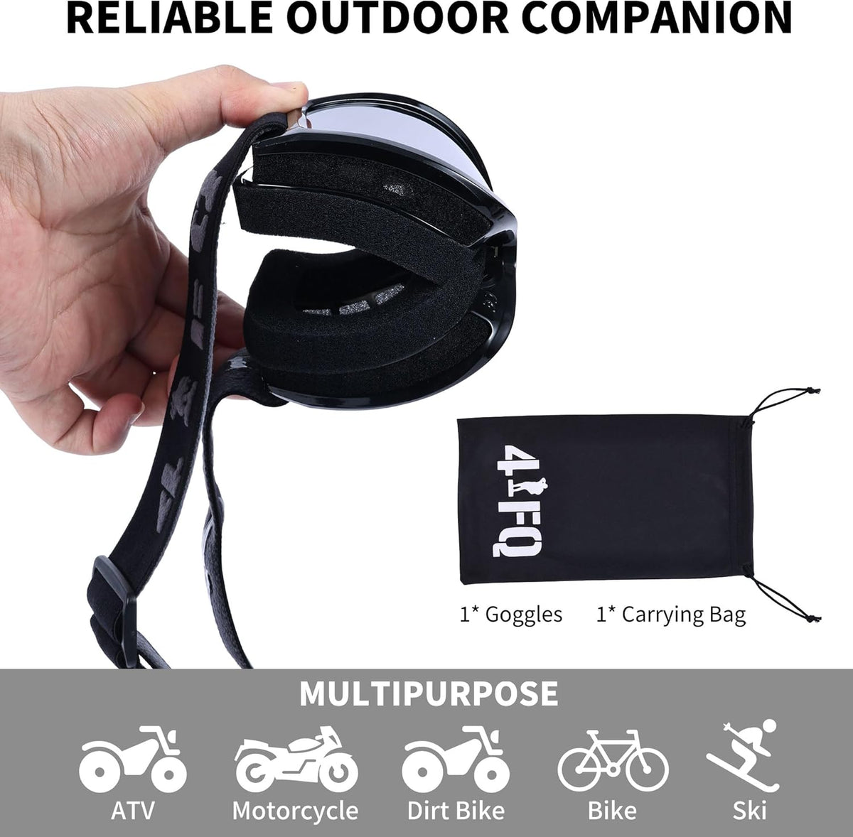 4-FQ Upgraded Motocross Goggles, Motorcycle Gear ATV Dirt Bike Riding Racing MX & MTB Eyewear - PuriLite