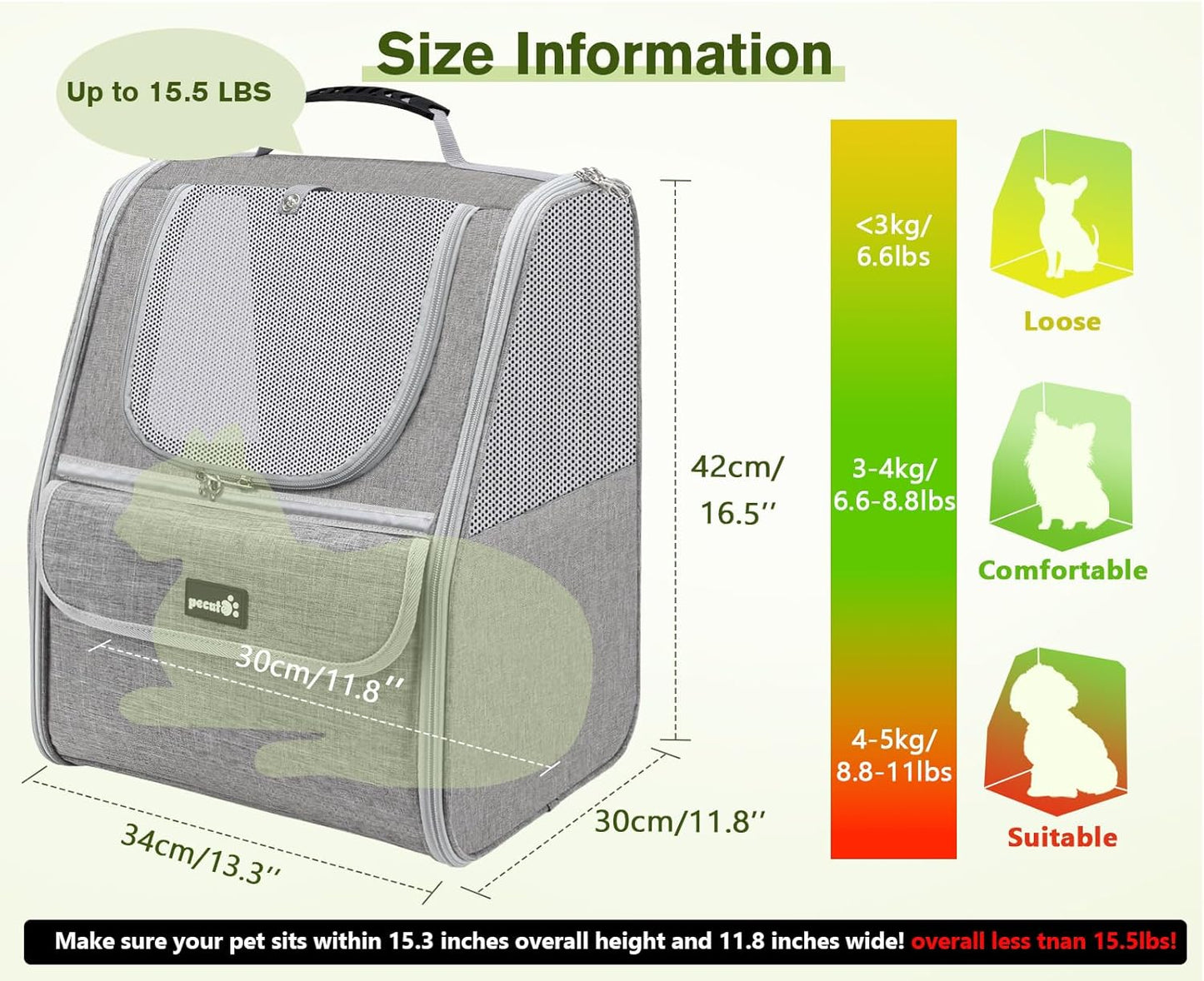 Pecute Expandable Cat Backpack Carrier, Small Dog Backpack Carrier, Pet Backpack Carriers for Cats Dogs Puppy Kitten, Cat Carriers Bag Carrying for Travel Hiking Bike Riding Walking Outdoor,Grey