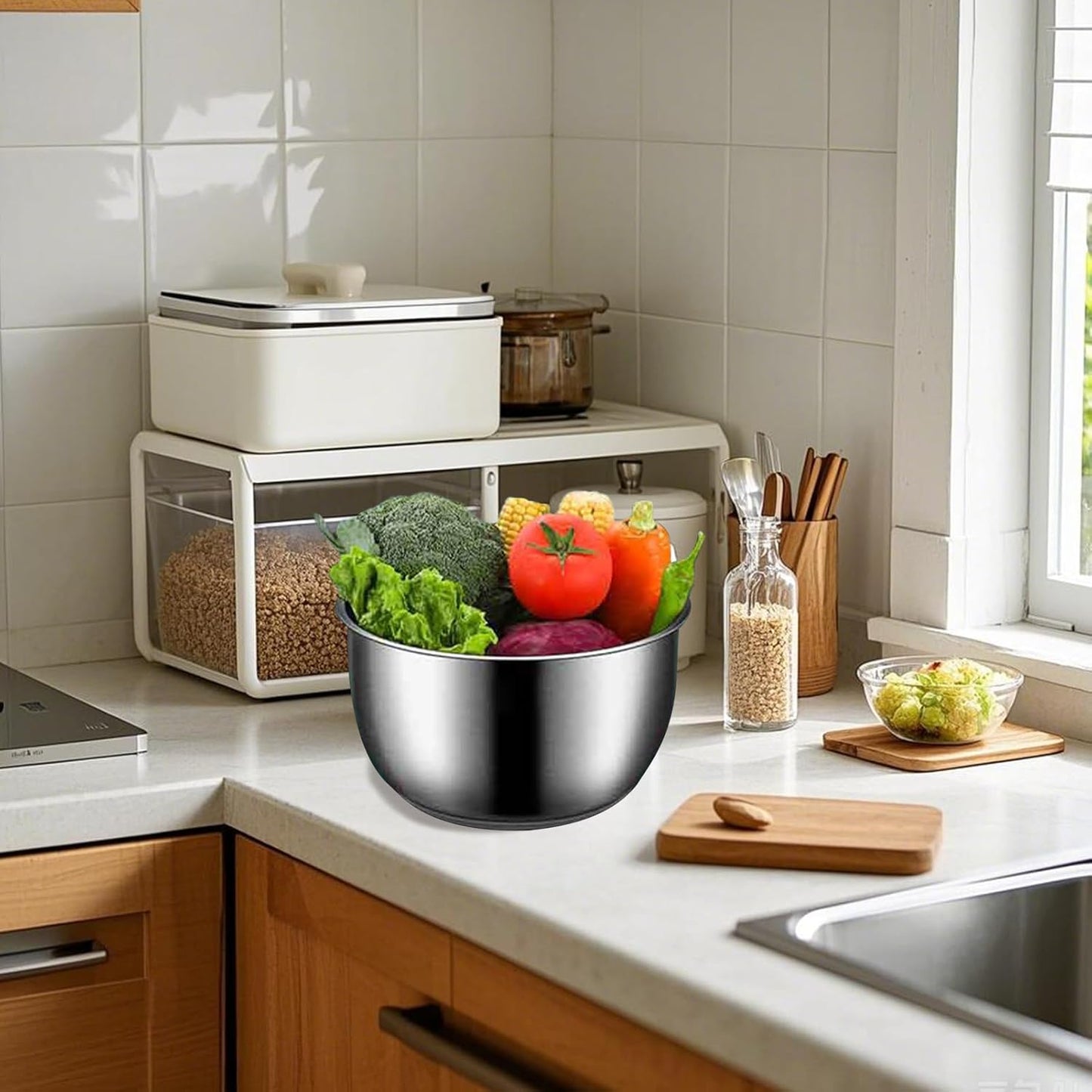Salad Spinner Stainless Steel, Vegetables Wash Bowl Stainless Steel, 6L Salad Spinner Rotary Bowl with Drain for Restaurant Kitchen -Home Meal Prep Washing Accessories
