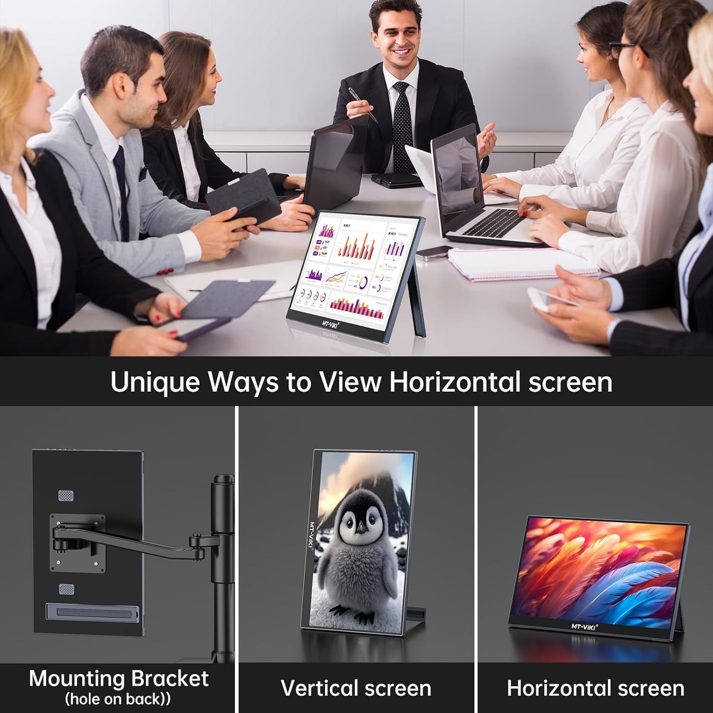 MT-VIKI 15.6 inch Laptop Screen Extender, Potable Screen for Laptop Only One USB-C Cable Connection, Compatiable with Win/Mac (M1,M2, M3), FHD 1080P, 360° Rotation