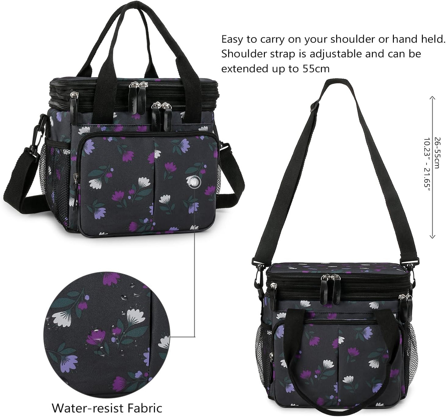 Lunch Bag Women Insulated Lunch Box for Work, Purple Expandable Large Lunch Bags, Leakproof Double Deck Lunch Box Cooler Bag(Purple)
