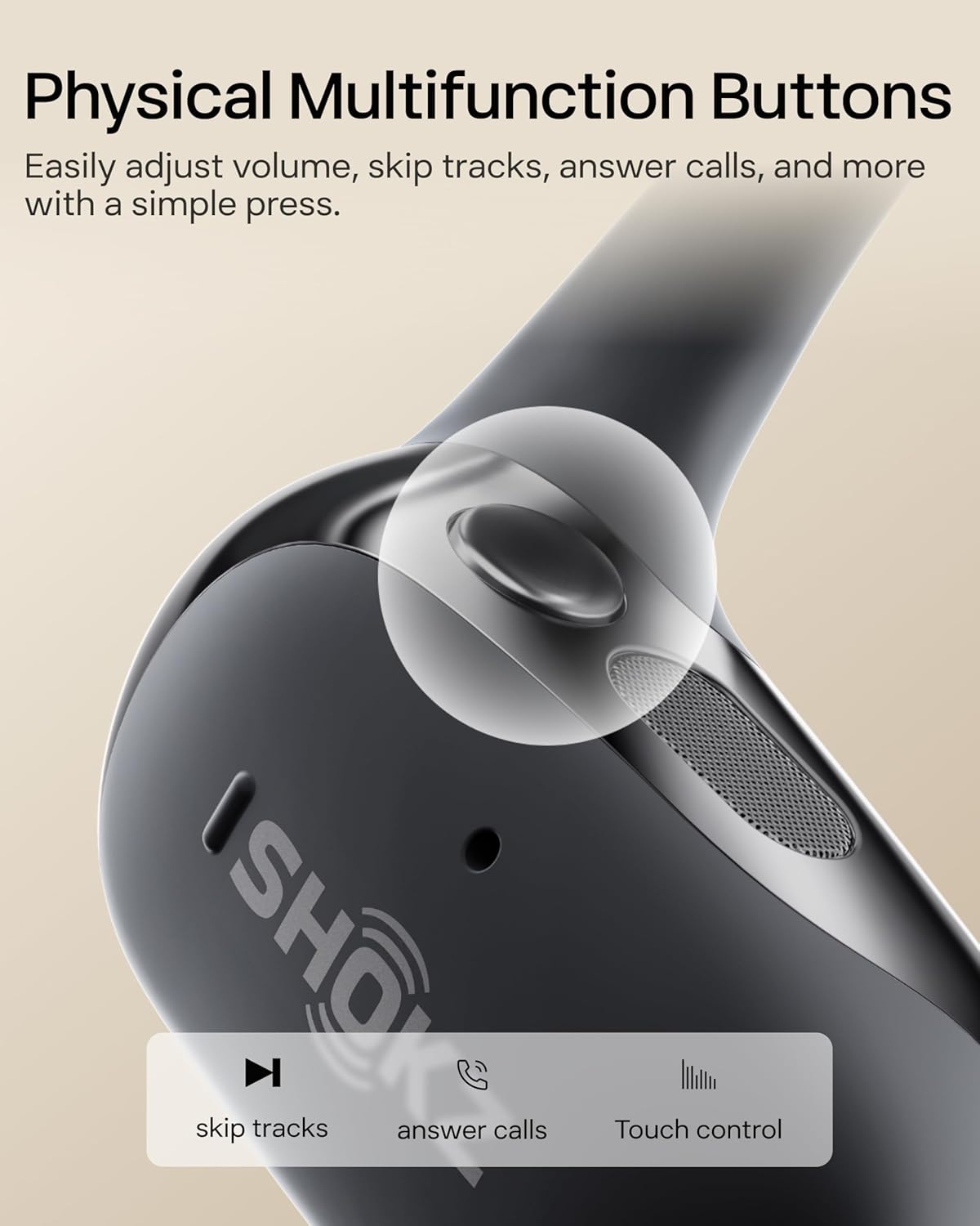 New SHOKZ OpenFit 2 Open-Ear Headphones, True Wireless Bluetooth Earphones with Microphone, Earhook Earbuds with 48 Hours of Playtime, Fast Charging, IP55 Water-Resistant, with Carrying Bag, Black