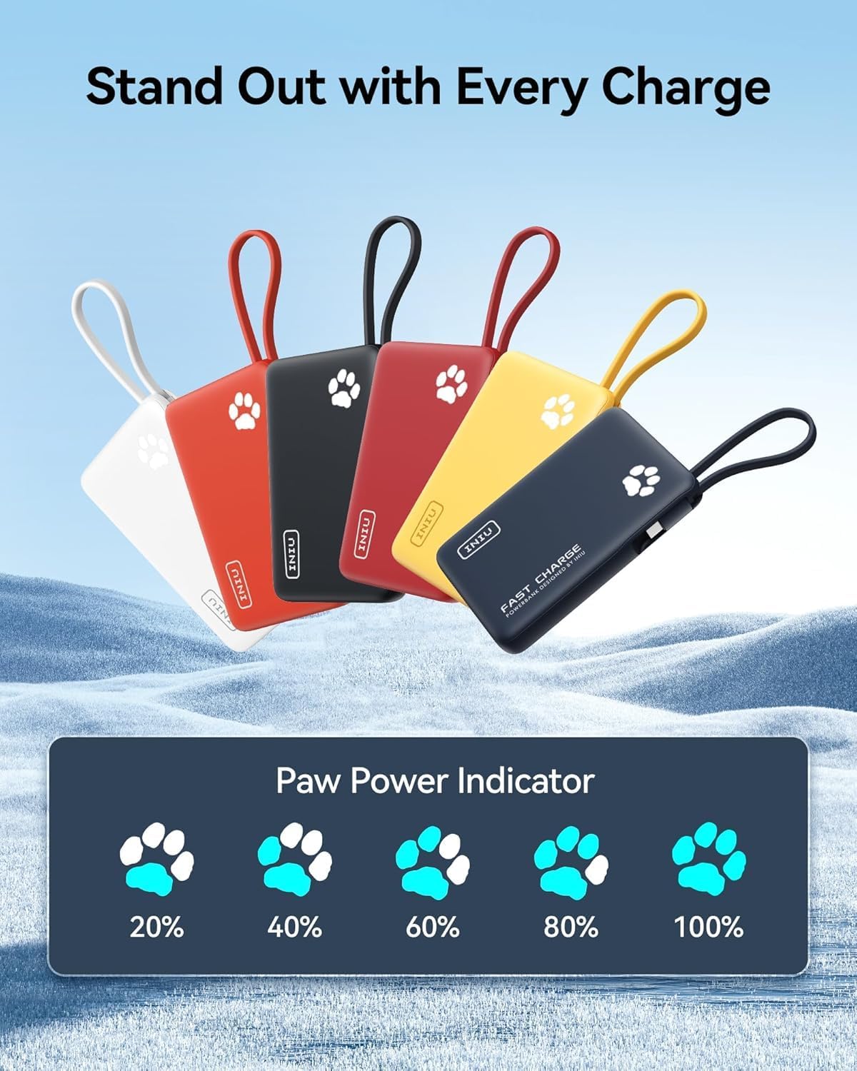 INIU Portable Charger, Slim 10000mAh Power Bank with Build in USB-C Cable, 20W Fast Charging Powerbank with Cords Wires, Travel Essentials Battery Pack for Multi Smartphones Tablets, Yellow