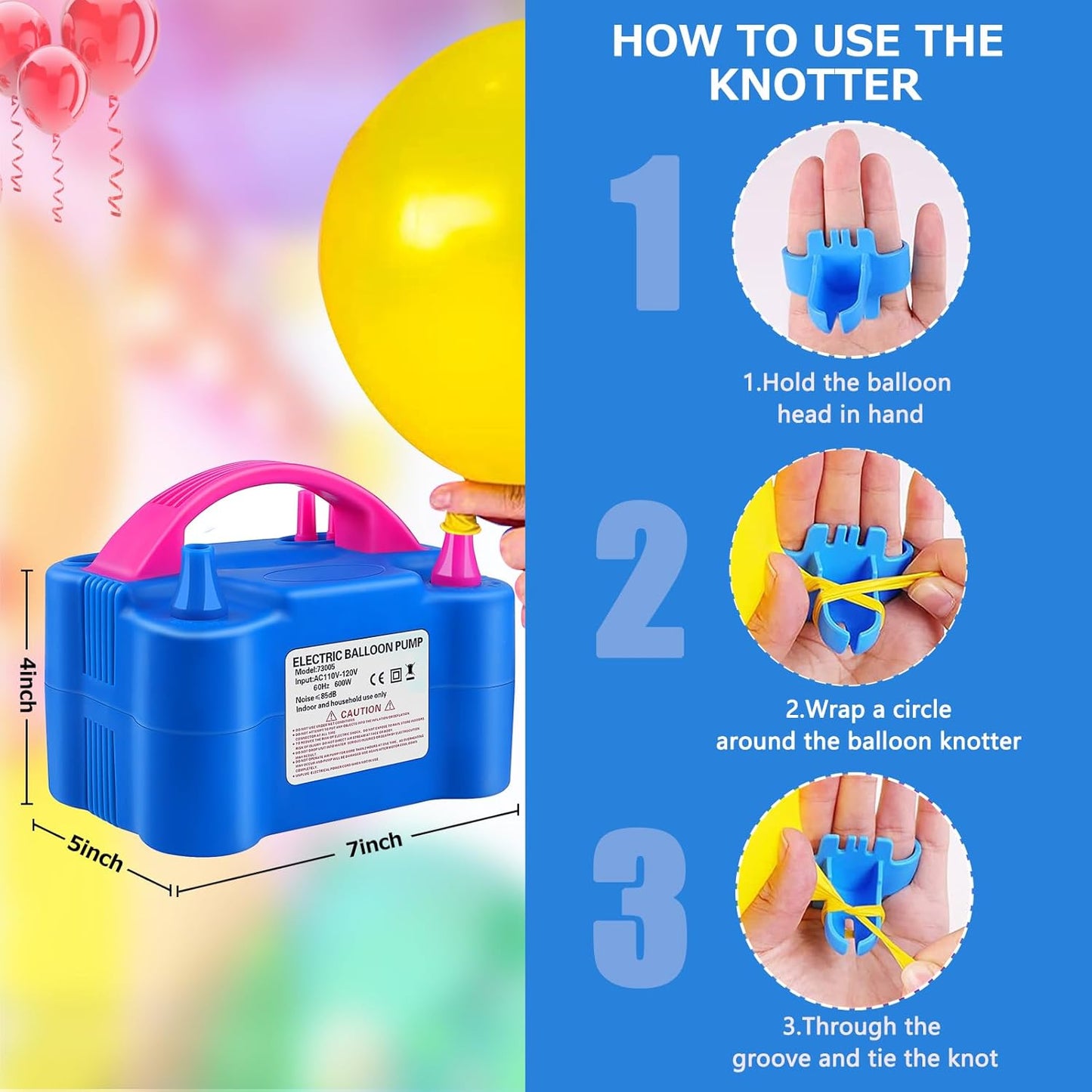 Electric Balloon Pump,Balloon Inflator, Dual Nozzle Electric Air Pump,Balloon Pump Balloons Blower 110V 600W for Party Decoration with Gifts:2 Balloon Tying Tools (Rose red)