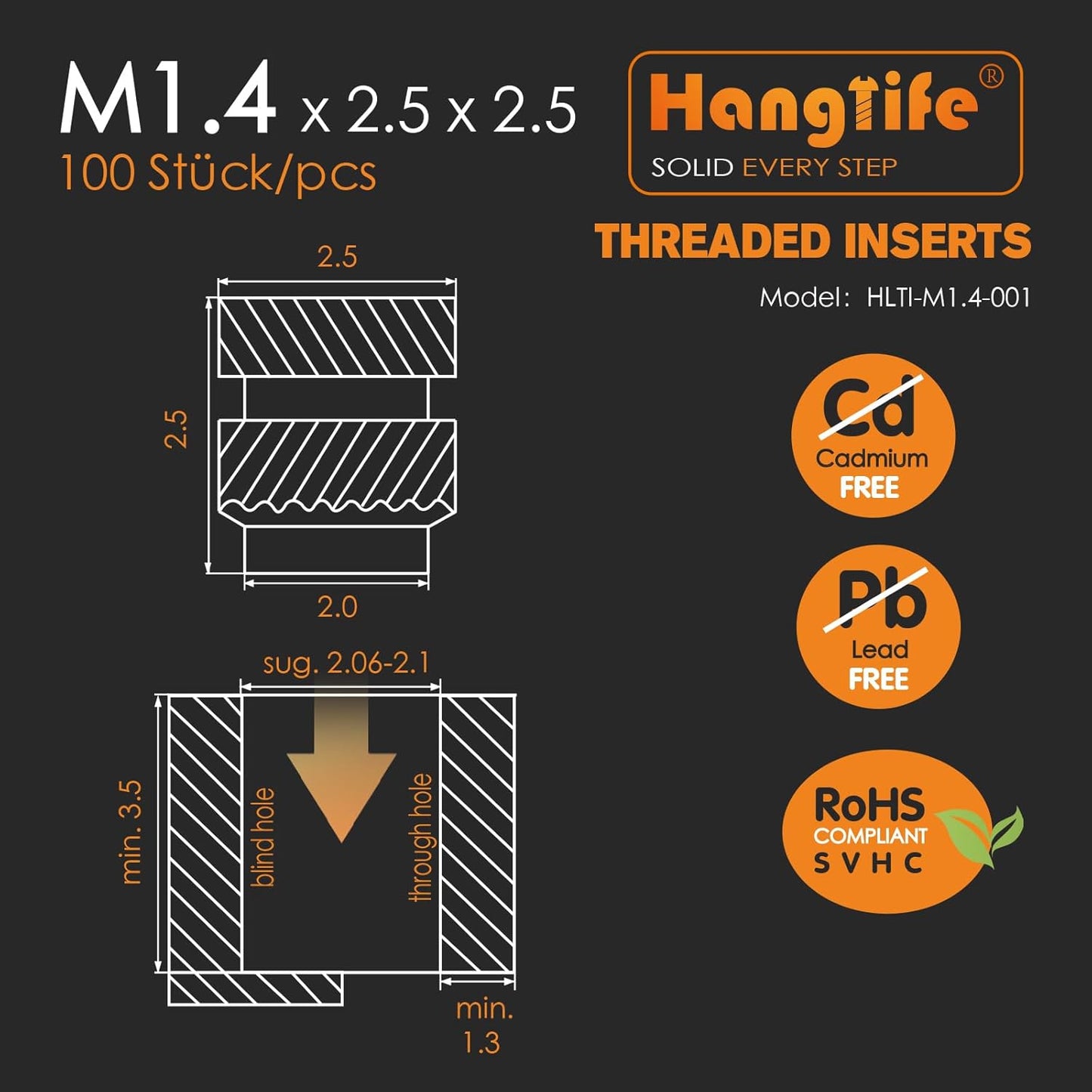 HANGLIFE Heat-Set Threaded Inserts, M3 Heat Set Insert for 3D Printing Components and Plastic Parts - Brass Metric Knurled Nuts (100 Pieces)