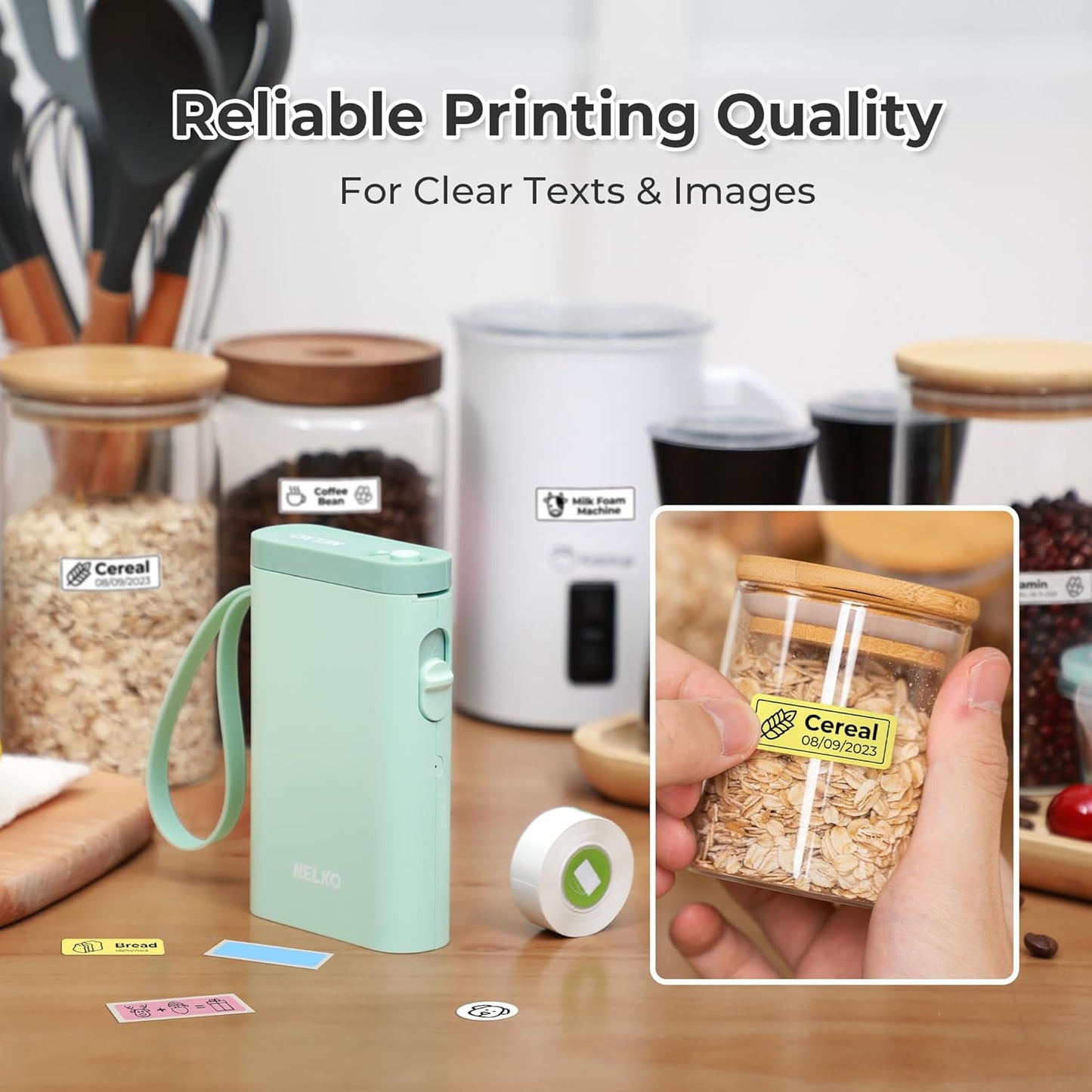 Nelko Label Maker Machine with Tape, P21 Portable Bluetooth Label Printer, Wireless Built-in Cutter Sticker Maker Mini Label Makers with Multiple Templates for School Organizing Office Home, White