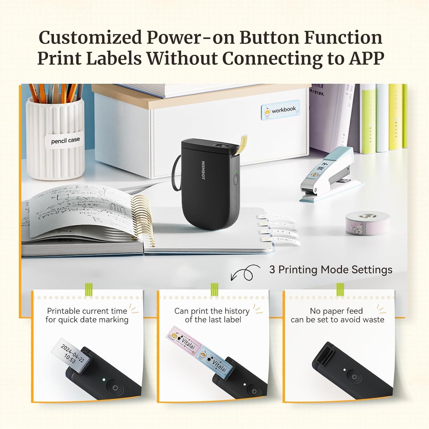 NIIMBOT D110 Mini Label Maker Machine with Tape(Pre-Cut Size 12x40mm), Portable Bluetooth Sticker Printer, Inkless Automatic Feeding One-Touch Custom Printing, Compatible with Phone Only