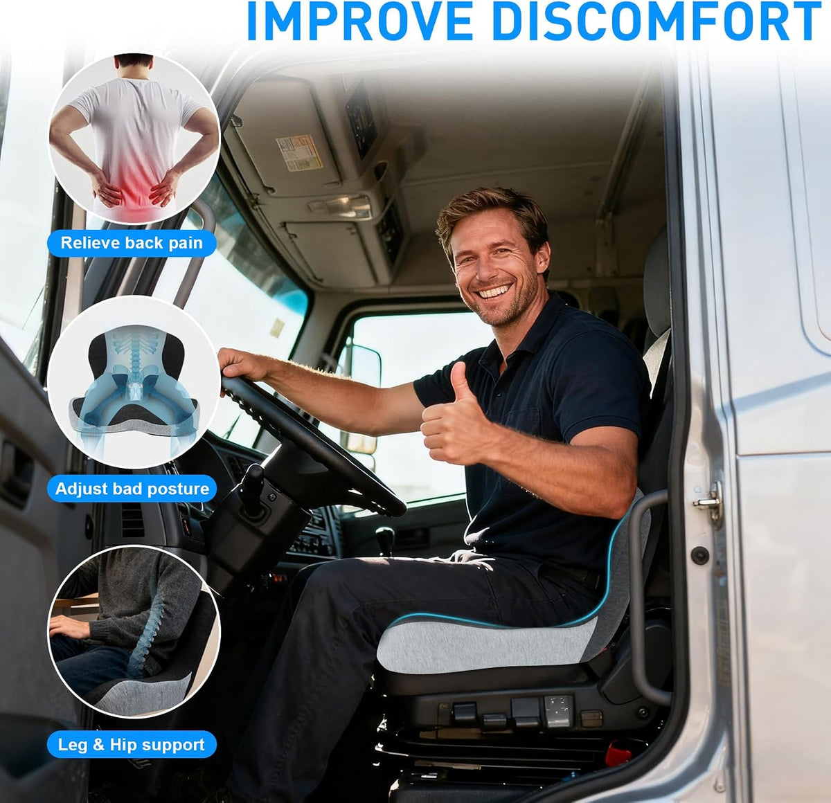 Denchy Car Seat Cushion with Back Support, Memory Foam Truck Driver Cushion