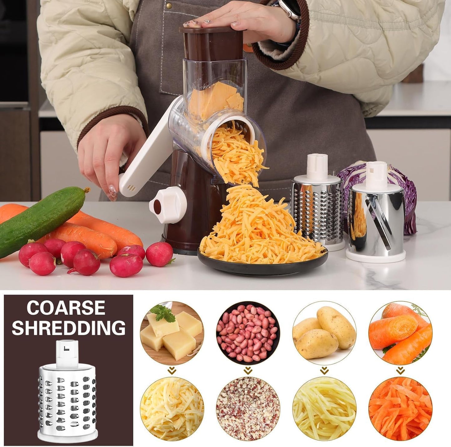 Purilite Select Rotary Cheese Grater with 3 Stainless Steel Blades
