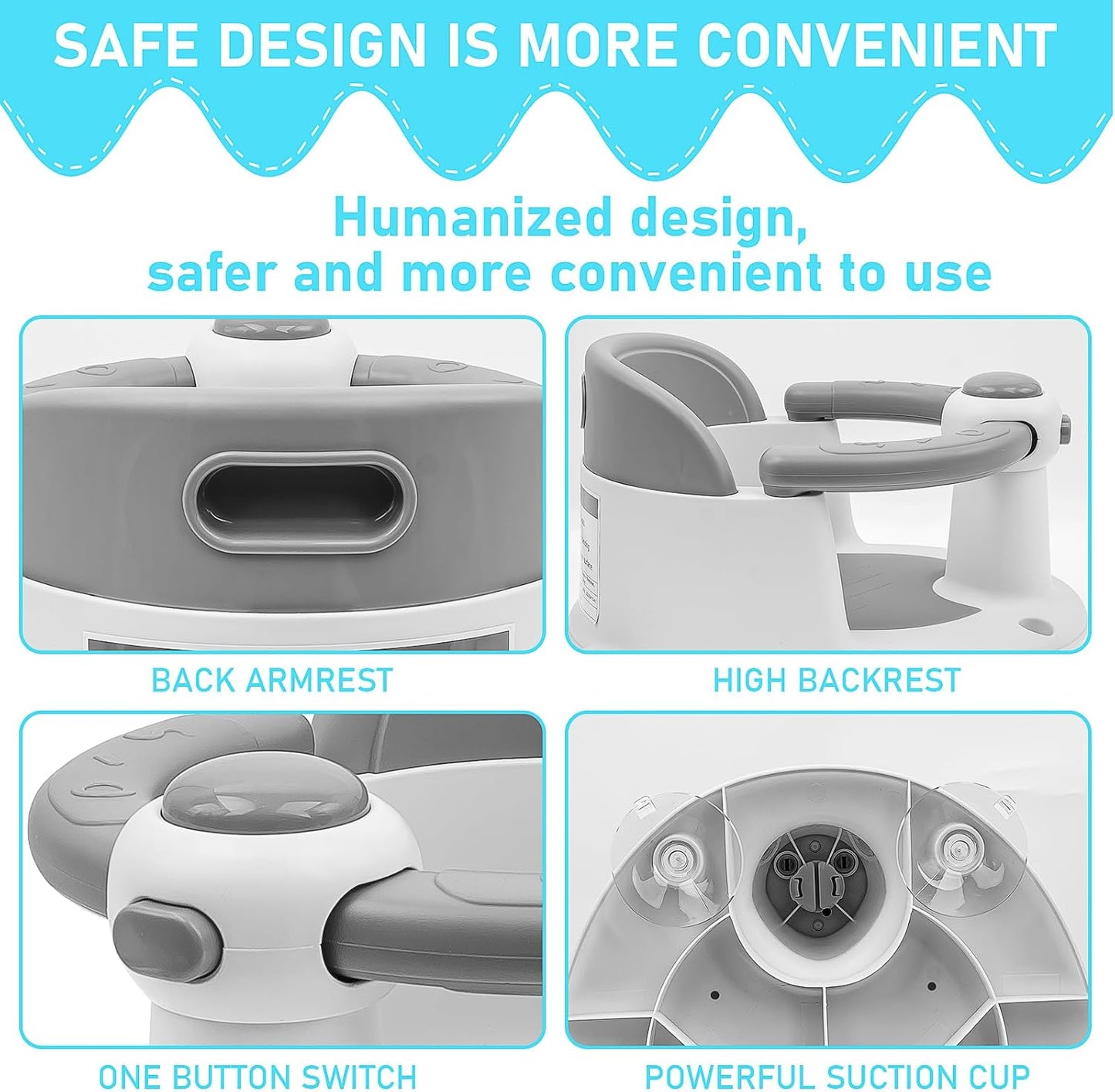 Baby Bath Seat for Babies 6 Months & Up, Non-Slip Infant Toddler Baby Bathtub Bath Seat for Sitting Up, Baby Tub Seat with Suction Cups for Shower (Grey)
