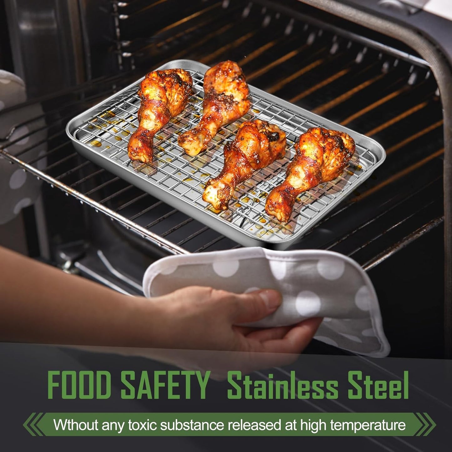17.5 Inch Baking Sheet Pan with Rack Set, Joyfair Stainless Steel Half Size Oven Cookie Sheet Tray with Cooling Rack, Non-Toxic & Heavy Duty, Mirror Finishes &Easy Cleaning - (1 Pan + 1 Rack)