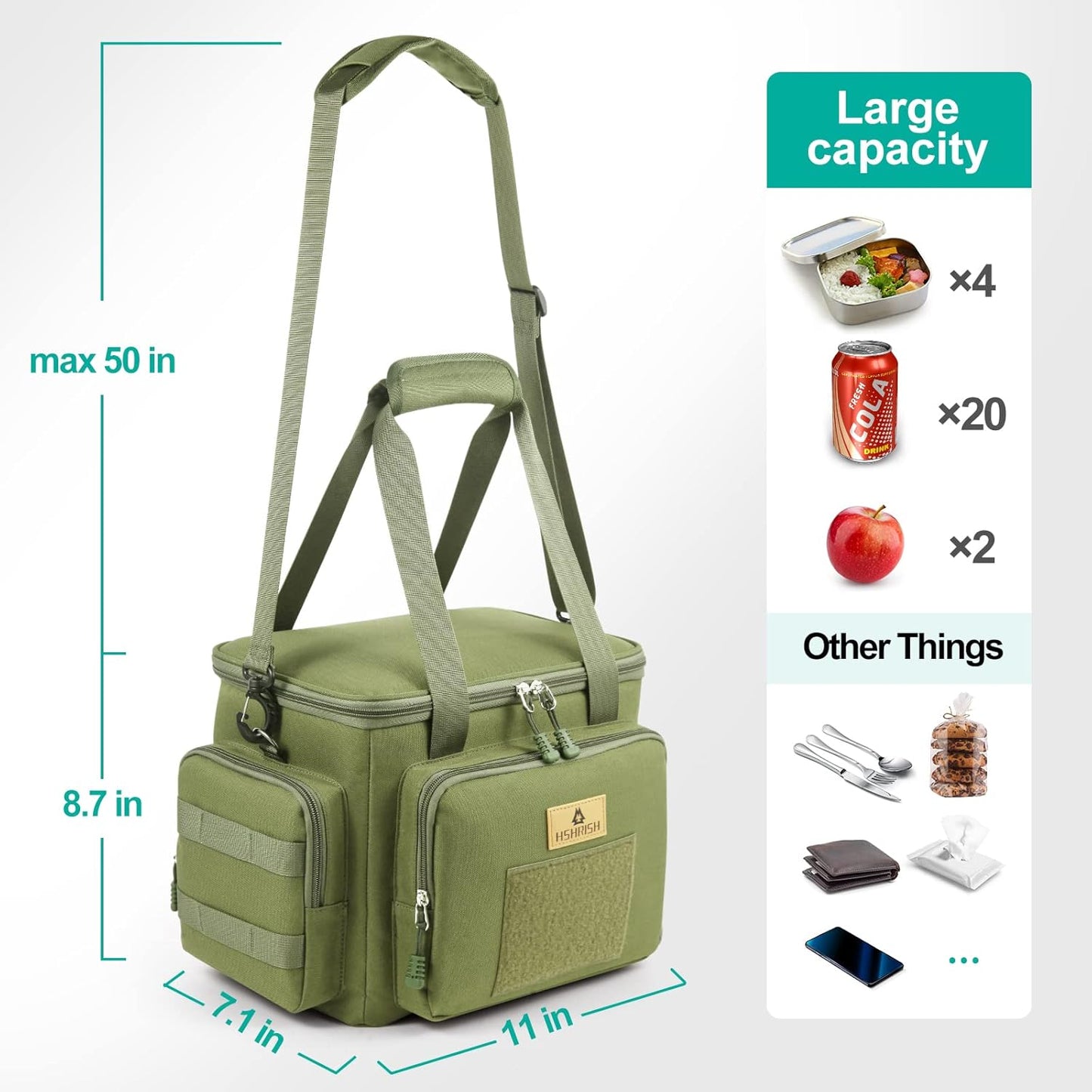 HSHRISH Tactical Large Lunch Bag for Men,Leakproof Insulated Lunch Box, Durable Soft Cooler Bag with Shoulder Strap Lunch Pail for Work Shifts Outdoor