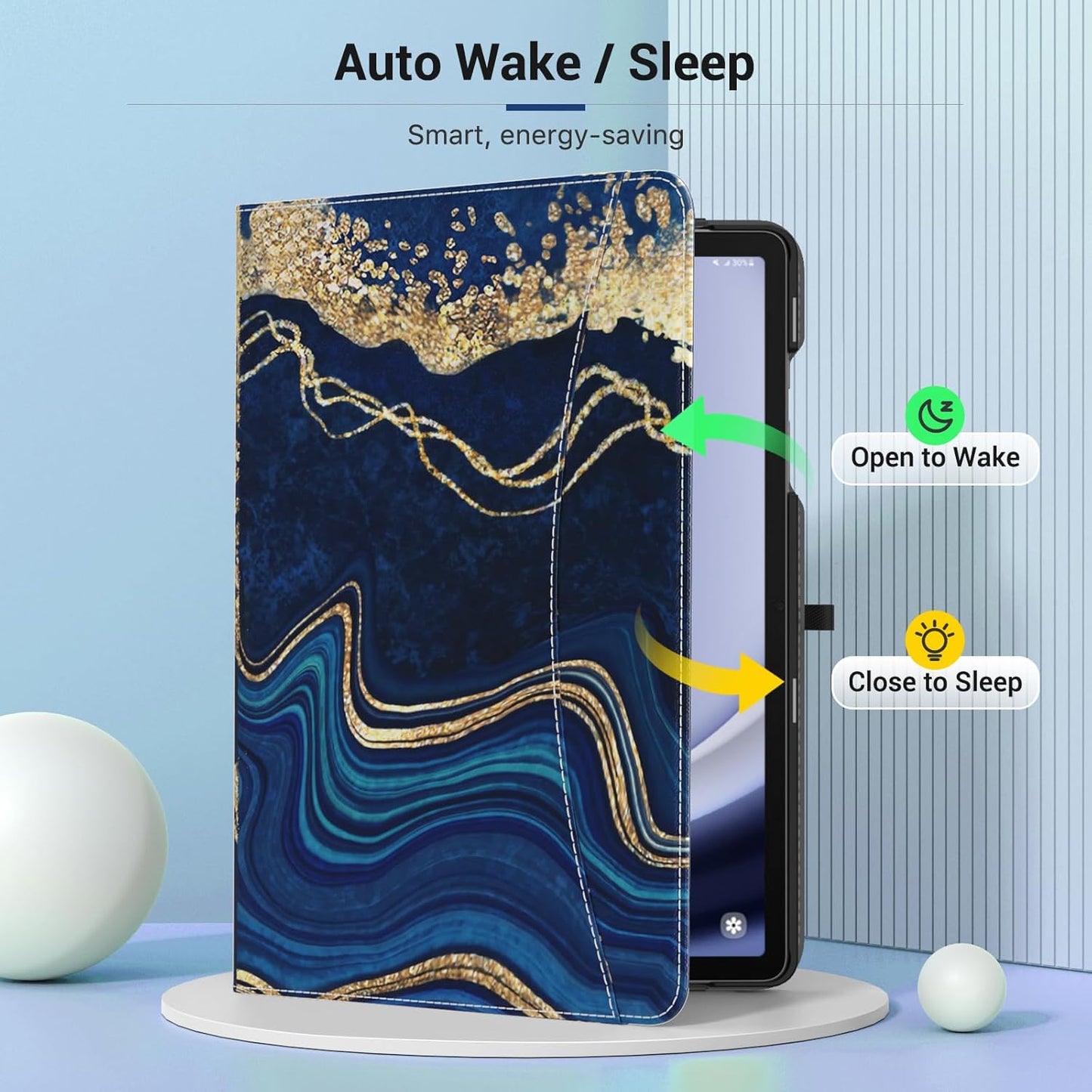 MoKo Case for Samsung Galaxy Tab A9 Plus 11" 2023 (SM-X210/SM-X216/SM-X218), PU Leather Multi-Angle Viewing Folding Stand Cover Case with Hand Strap, Front Pocket, Auto Wake/Sleep, Denim Blue & Brown