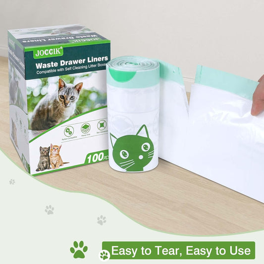 Cat Litter Box Liner Bags Compatible with Self-Cleaning Litter Box Robot 100 Pack, Waste Drawer Liners Heavy Duty White 9-11 Gallons Replacement Bags - PuriLite