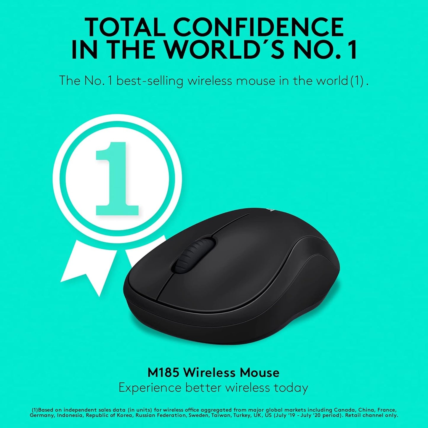 Logitech M185 Wireless Mouse, 2.4GHz with USB Mini Receiver, 12-Month Battery Life, 1000 DPI Optical Tracking, Ambidextrous, Compatible with PC, Mac, Laptop - Black