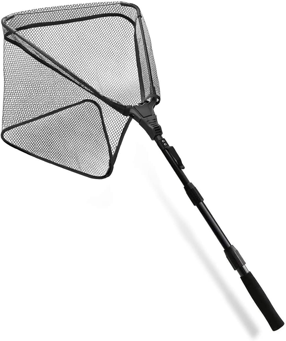 SAN LIKE Fishing Net Telescopic Landing Nets Folding Rubber Fish Net Rubber Coated Landing Net with Adjustable Sturdy Pole Handle for Saltwater Freshwater Bass Trout Fishing Easy Catch & Release