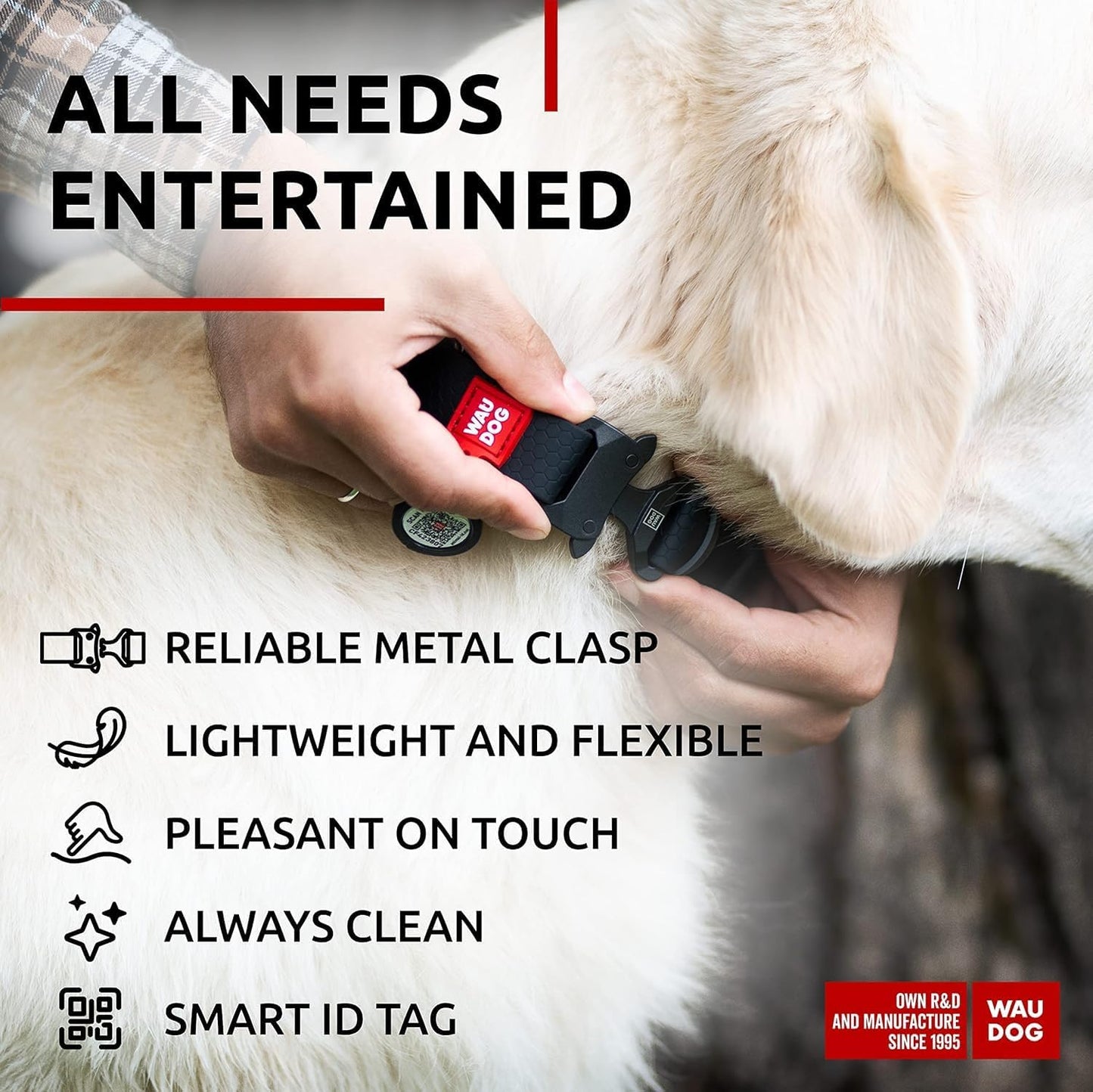 Waterproof Dog Collar - Adjustable Glow Dog Collar for Large Dogs, Small and Medium Dogs - Heavy Duty Dog Collars with Durable Metal Clasp and QR Dog Tag - Glow in The Dark Dog Collars