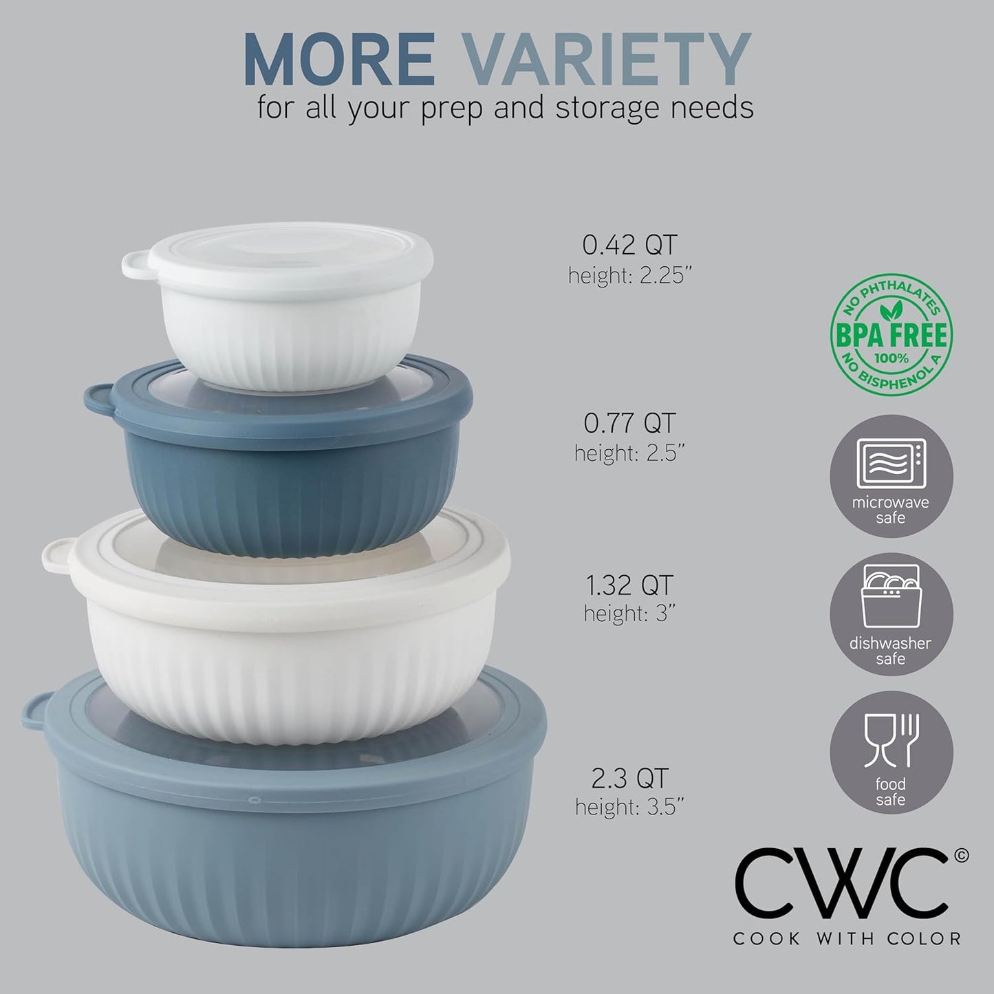 COOK WITH COLOR Prep Bowls with Lids- 8 Piece Nesting Plastic Small Mixing Bowl Set with Lids (Teal Ombre)