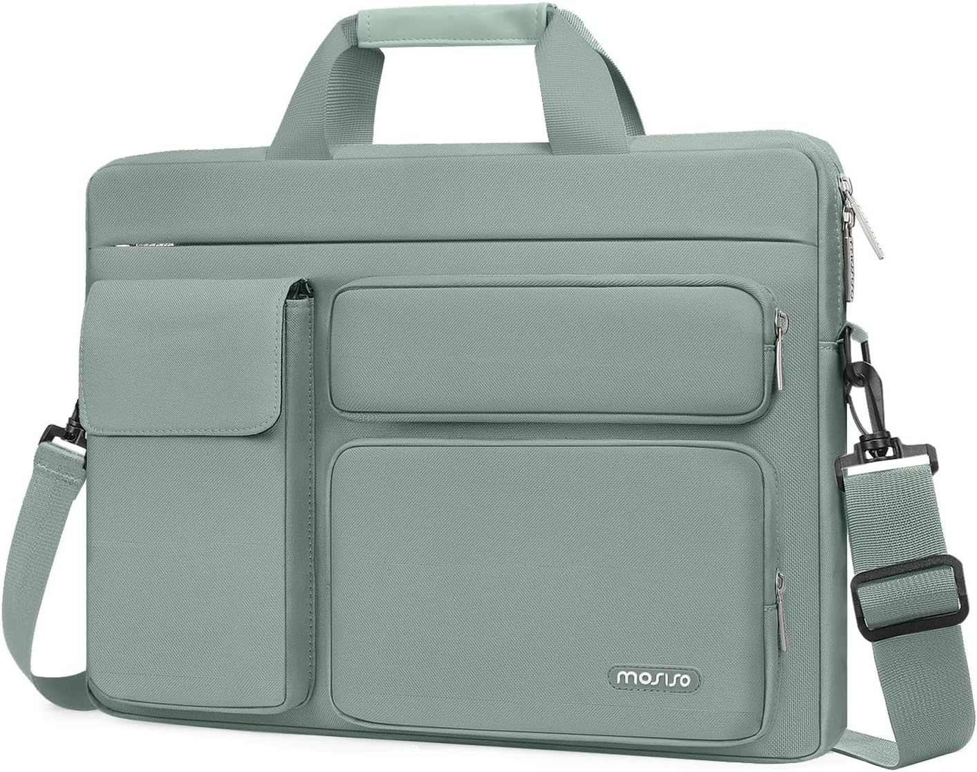 MOSISO Laptop Bag 13.3 inch, 13-13.3 inch Computer Shoulder Bag Compatible with MacBook Air/Pro 13/Pro 14, HP Dell ASUS Notebook &2 Raised&1 Flapover&1 Horizontal Pocket&Handle&Belt, Black