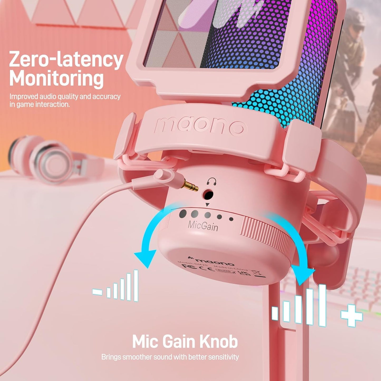 MAONO Gaming USB Microphone, Noise Cancellation Condenser mic with Mute, Gain, Monitoring, Boom Arm for Streaming, Podcast, Vocal, Twitch, YouTube, Discord, PC, Computer, PS4, PS5, Mac, DGM20S