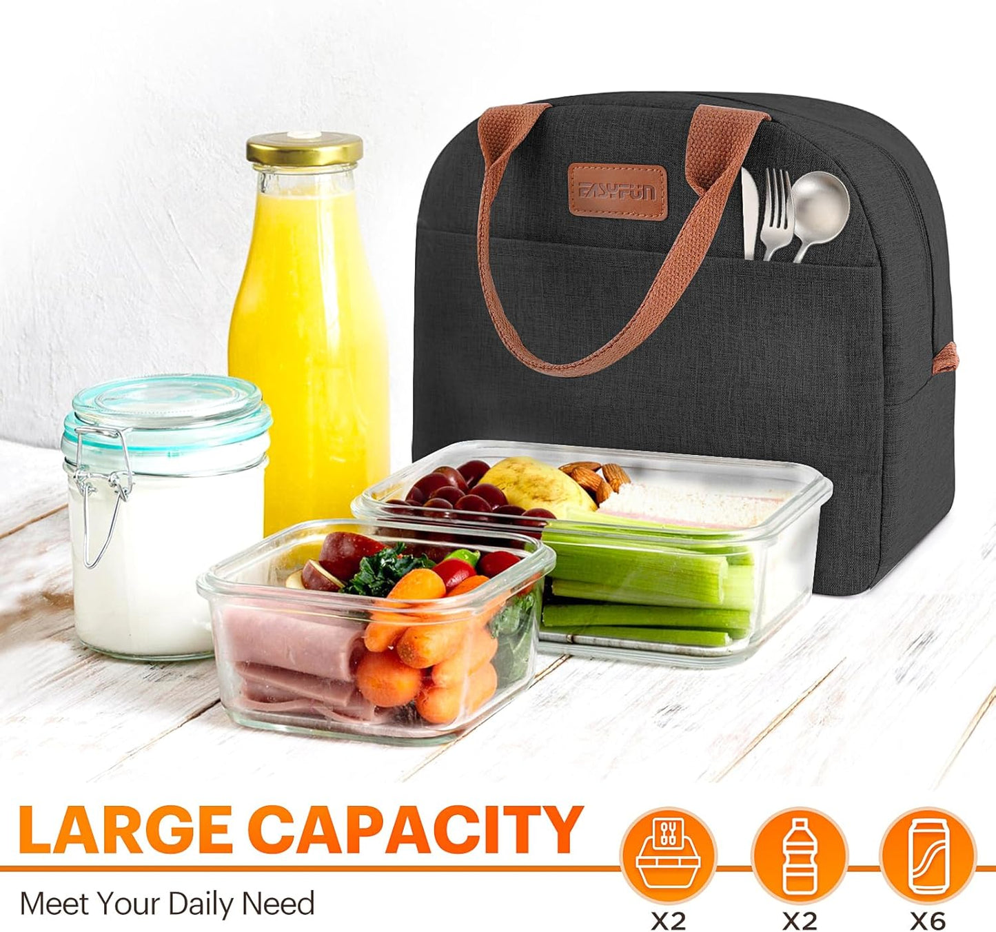 Lunch Bag for Women & Men Adult Insulated Lunch Box, Small Leakproof Cooler Food Lunch Containers Reusable High Capacity Lunch Tote Bags for Work, Travel, Outdoor