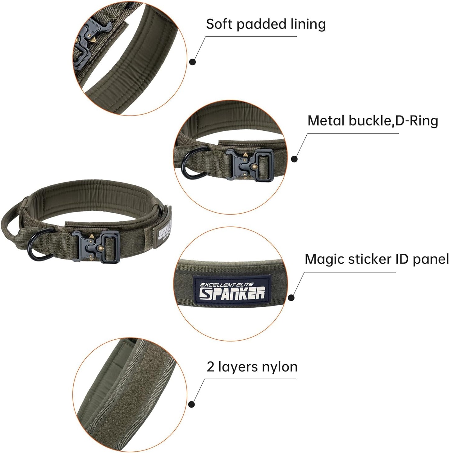 EXCELLENT ELITE SPANKER Tactical Dog Collar Nylon Adjustable K9 Collar Military Dog Collar Heavy Duty Metal Buckle with Handle(Coyote Brown-XL)
