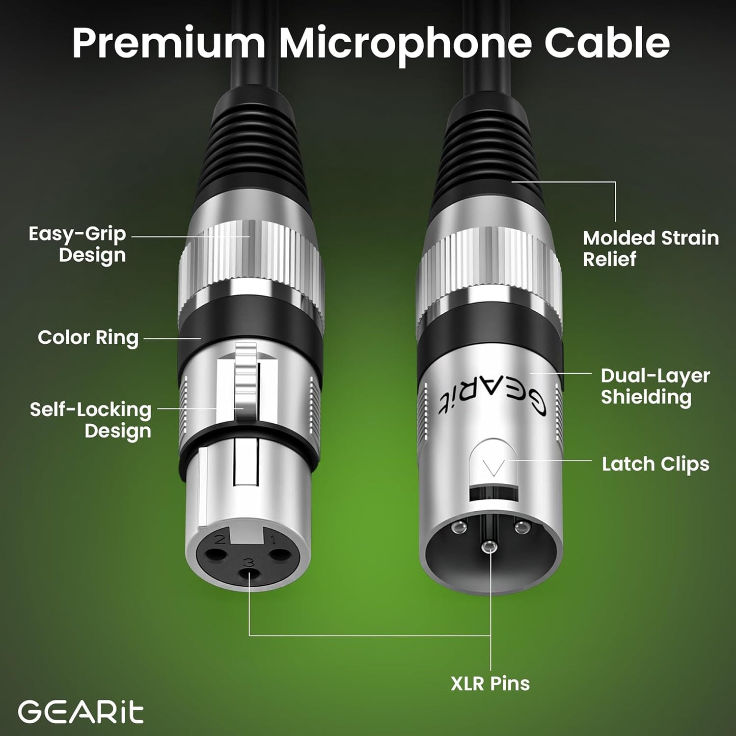 GEARit XLR Male to Female Microphone Cable (10 Feet, 6-Pack) 3-Pin Balanced Shielded Mixer, Recording Studio, Podcast - Black