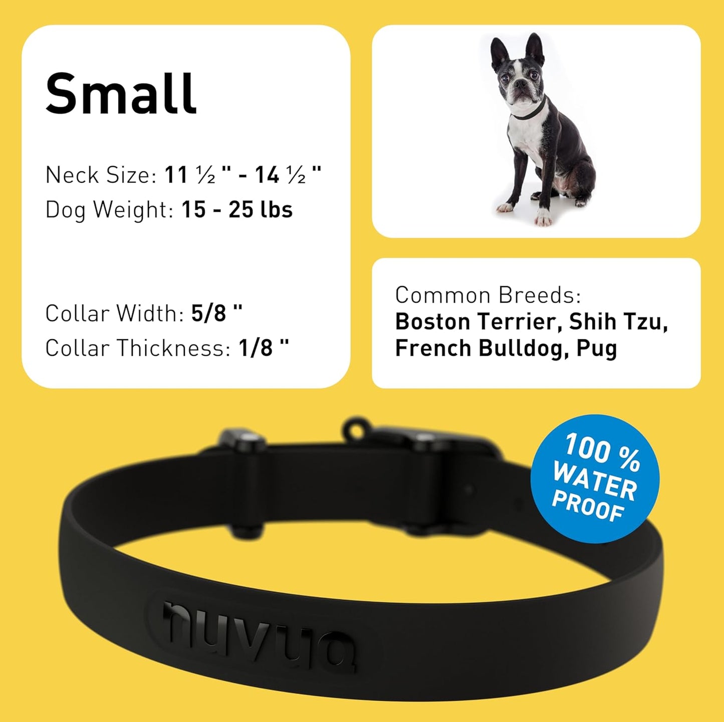 Waterproof Dog Collar - Durable, Comfortable and Adjustable Silicone Dog Collar with Wear Resistant Buckle and ID Tag Ring for Small Dogs by Nuvuq (Black, Small)