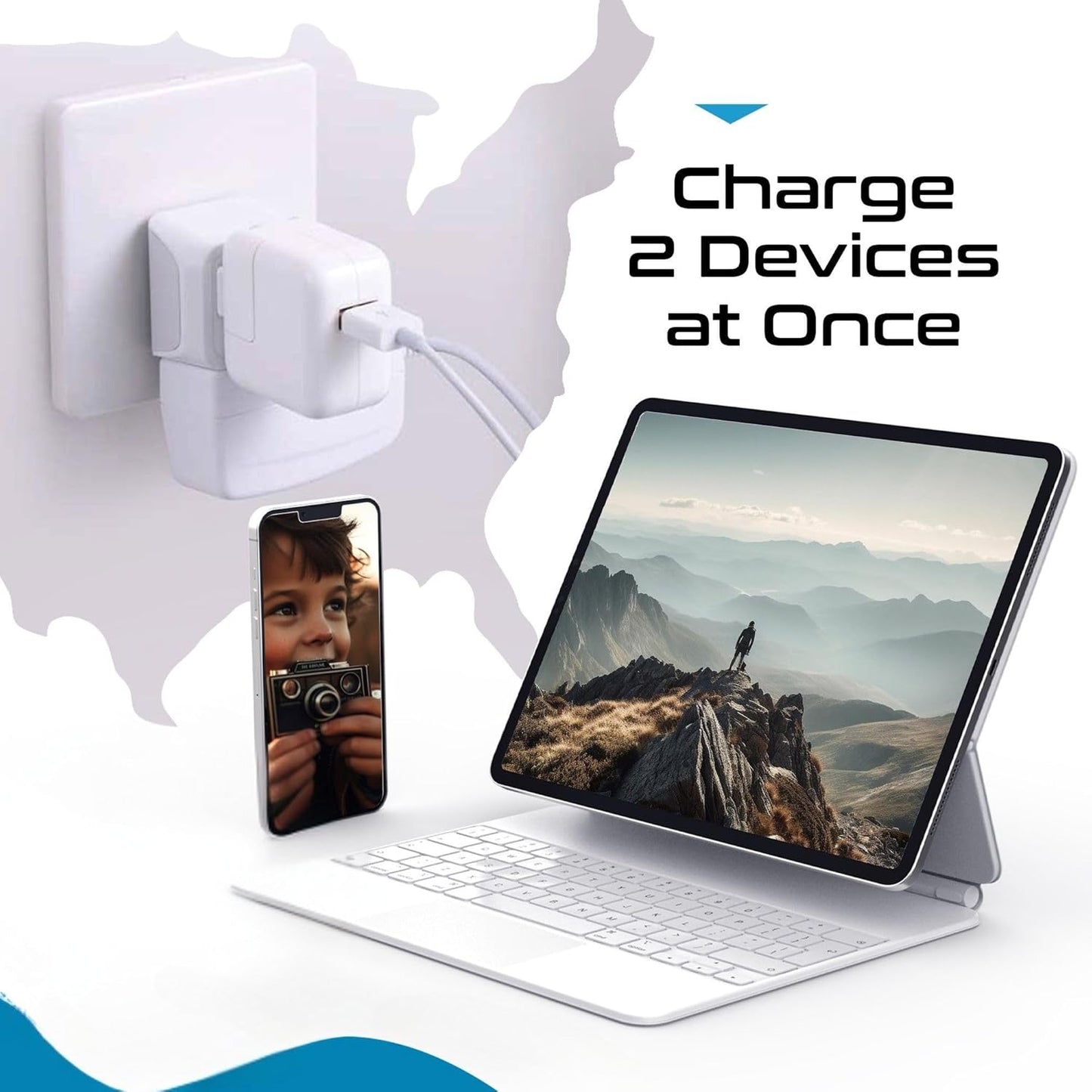Ceptics Universal Travel Adapter kit, Dual USB (QC 3.0) + 2 US outlets + USB-C Cable, Use with Chargers, Cell Phones, Laptops, 6 Plug attachments for Worldwide use (Does Not Convert Voltage) (WPS-2B)