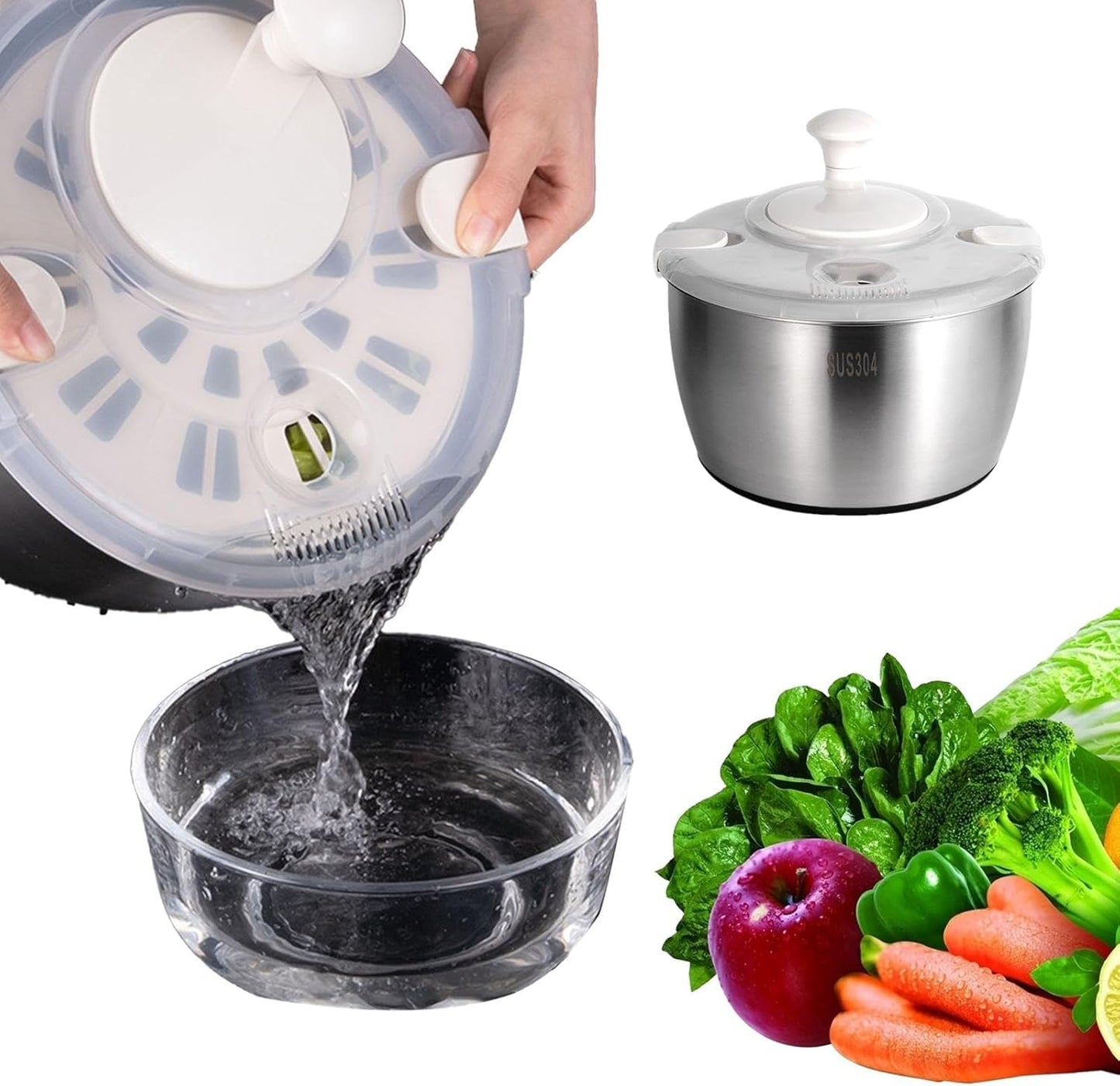 Lettuce Dryer Spinner - Salad Spinner Lettuce Dryer | 19.8x22cm Vegetable Dryer Salad Mixer, Stainless Steel Salad Spinner, Multi Functional Salad Mixer for Washing and Drying Vegetable Fruits