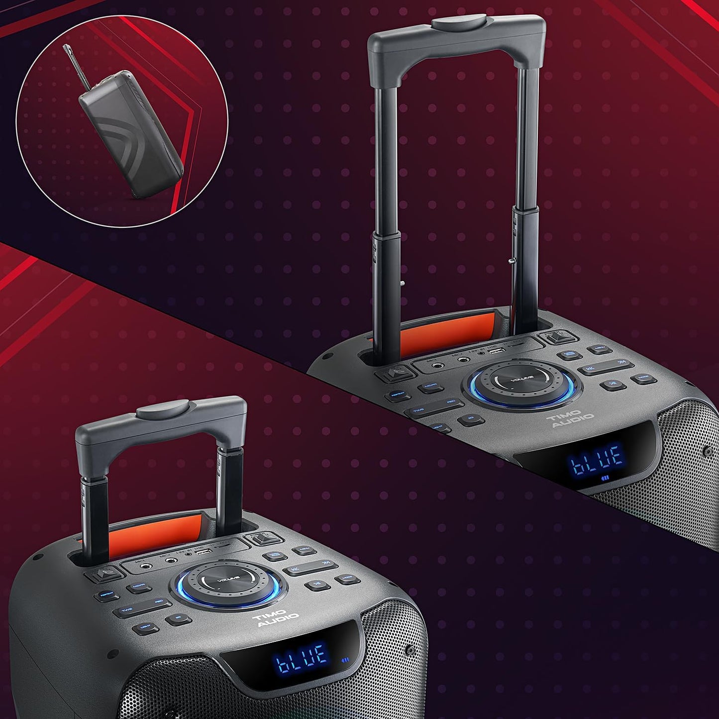 800W Rechargeable Karaoke Machine with Dual 8" Woofers, LED Lights, Bluetooth/USB/AUX, 2 Wireless Microphones & Remote Control (Batteries Not Included), Charging Cable Included