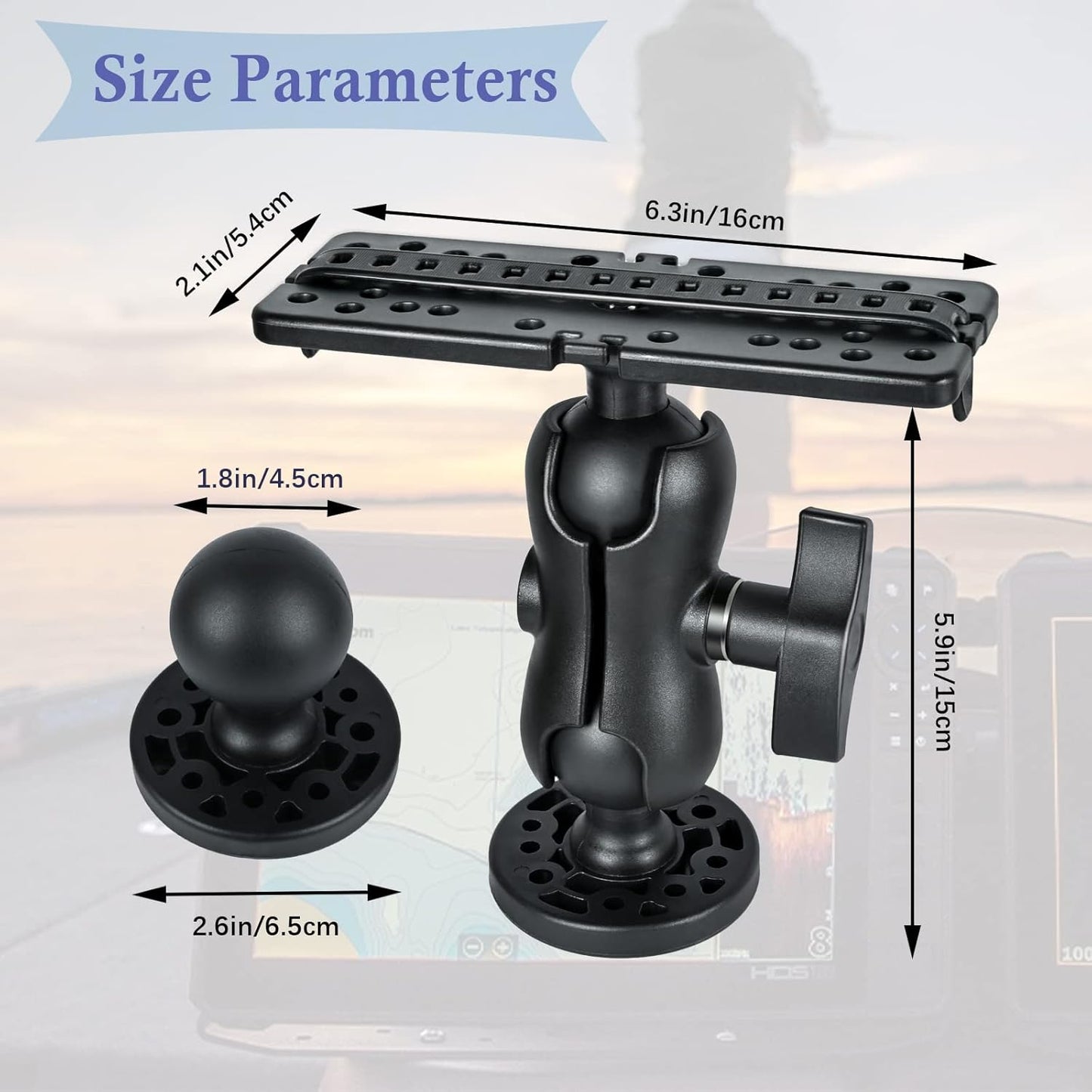 Fish Finder Mount Base, Universal 360° Rotation Ball-Mount Bracket, Nylon & Stainless Steel Electronic Holder for Marine Boat Kayak Pontoon Canoe Helix Garmin, 4*Srews, 4*Nuts