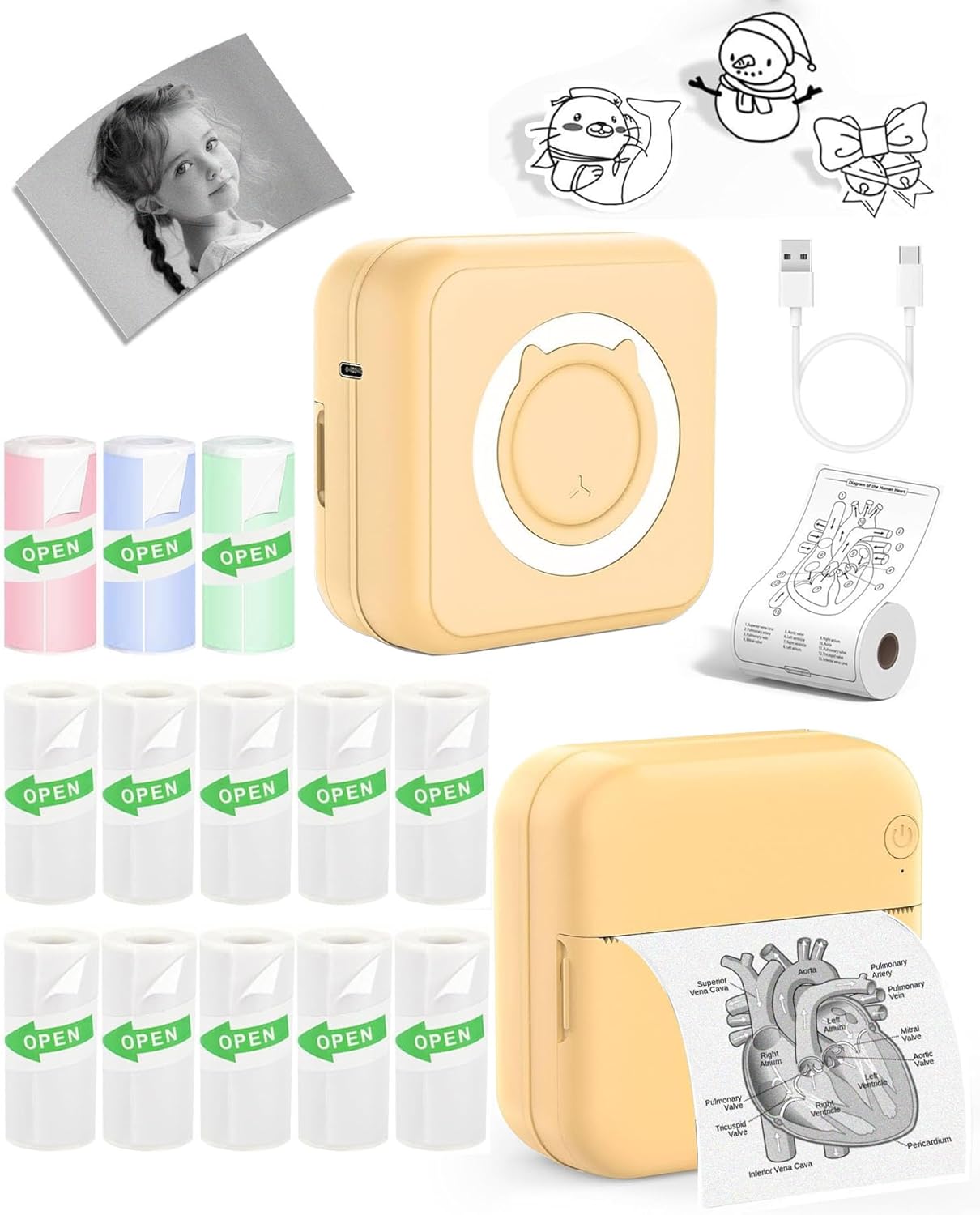 Label Maker - Mini Portable Sticker Printer with 13 Rolls Self-Adhesive Thermal Papers, Labeller Machine for Home Office Study Business Texts Journal, Blue