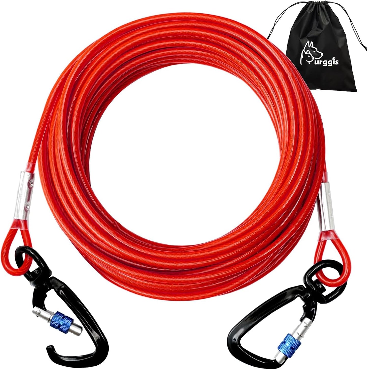 Furggis Dog Tie Out Cable,10/15/20/30/50FT Dog Run Cable for Yard and Camping Outdoor,Heavy Duty Dog Tether for Medium Large Dogs Chew Proof,1000lbs Break Strength,Reflective