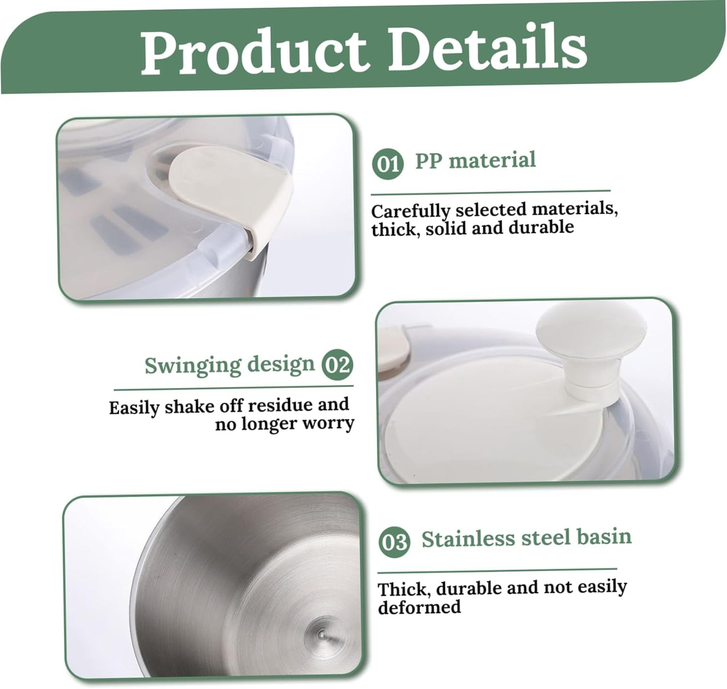 Salad Spinner 5L Dual Layer Stainless Steel & PP Lettuce Spinner with Lid & Rotating Handle Multi-Purpose Quick Dry Fruit and Vegetable Wash for Kitchen, Salad, Lettuce