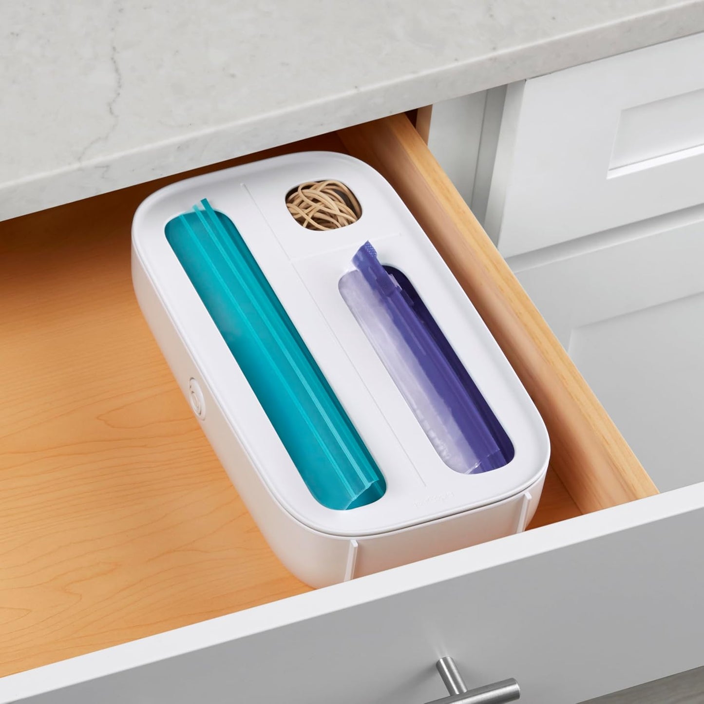 YouCopia StoraBag Drawer Food Bags Dispenser, 3-Slot, Plastic Sandwich Bag Organizer for Kitchen Storage