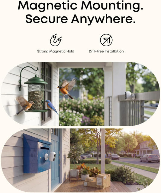eufy Security eufyCam C35 2-Cam Kit, Wireless Security Camera, Outdoor and Indoor, Magnetic Mount, Color Night Vision, Local Storage, No Monthly Fee, Facial Recognition, Supports Solar Panel, White