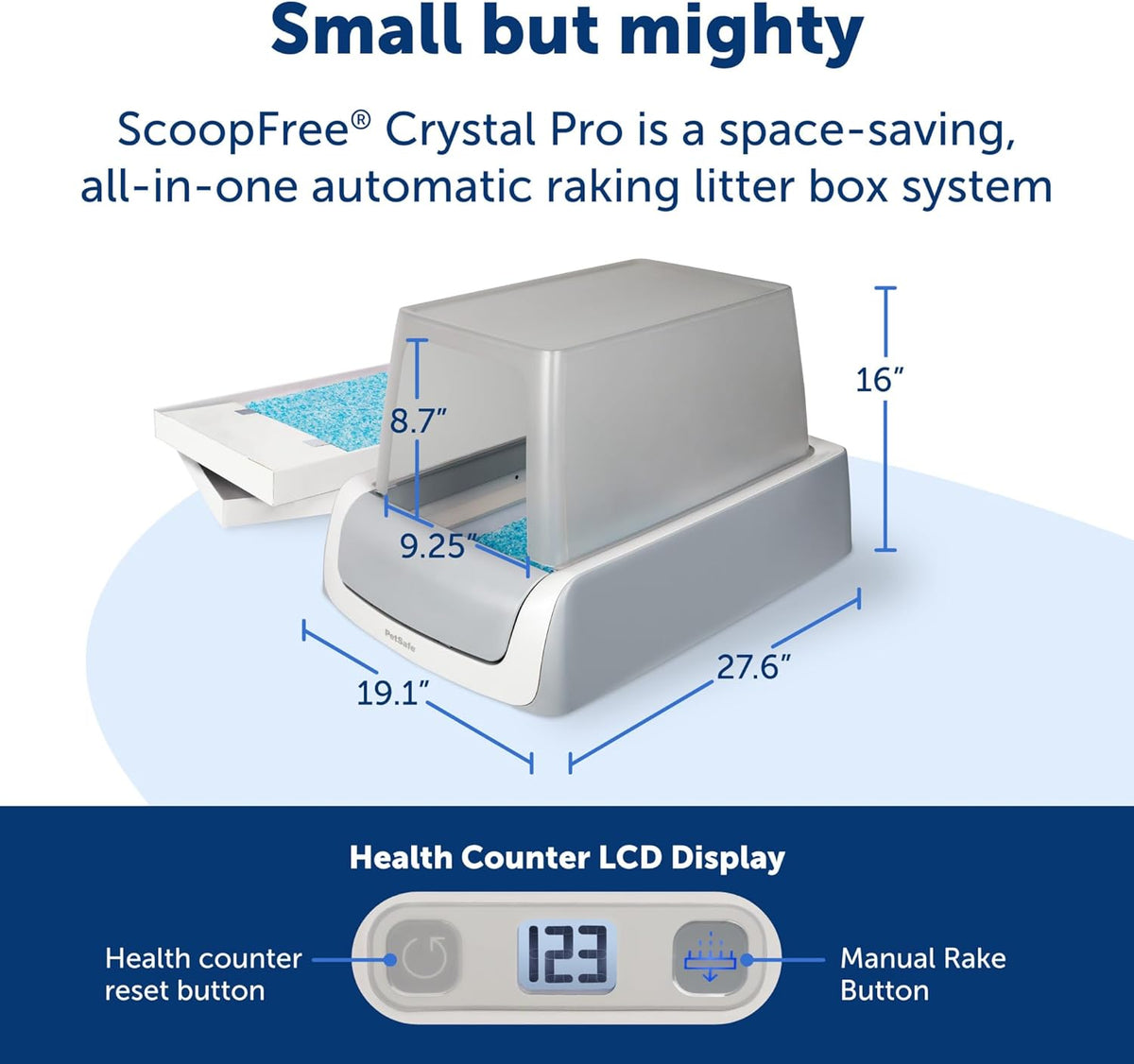 PetSafe ScoopFree Crystal Pro Self-Cleaning Cat Litter Box - Front-Entry - Hands-Free Cleanup with Disposable Crystal Tray - Less Tracking, Better Odor Control - Health Counter Helps Monitor Your Cat - PuriLite
