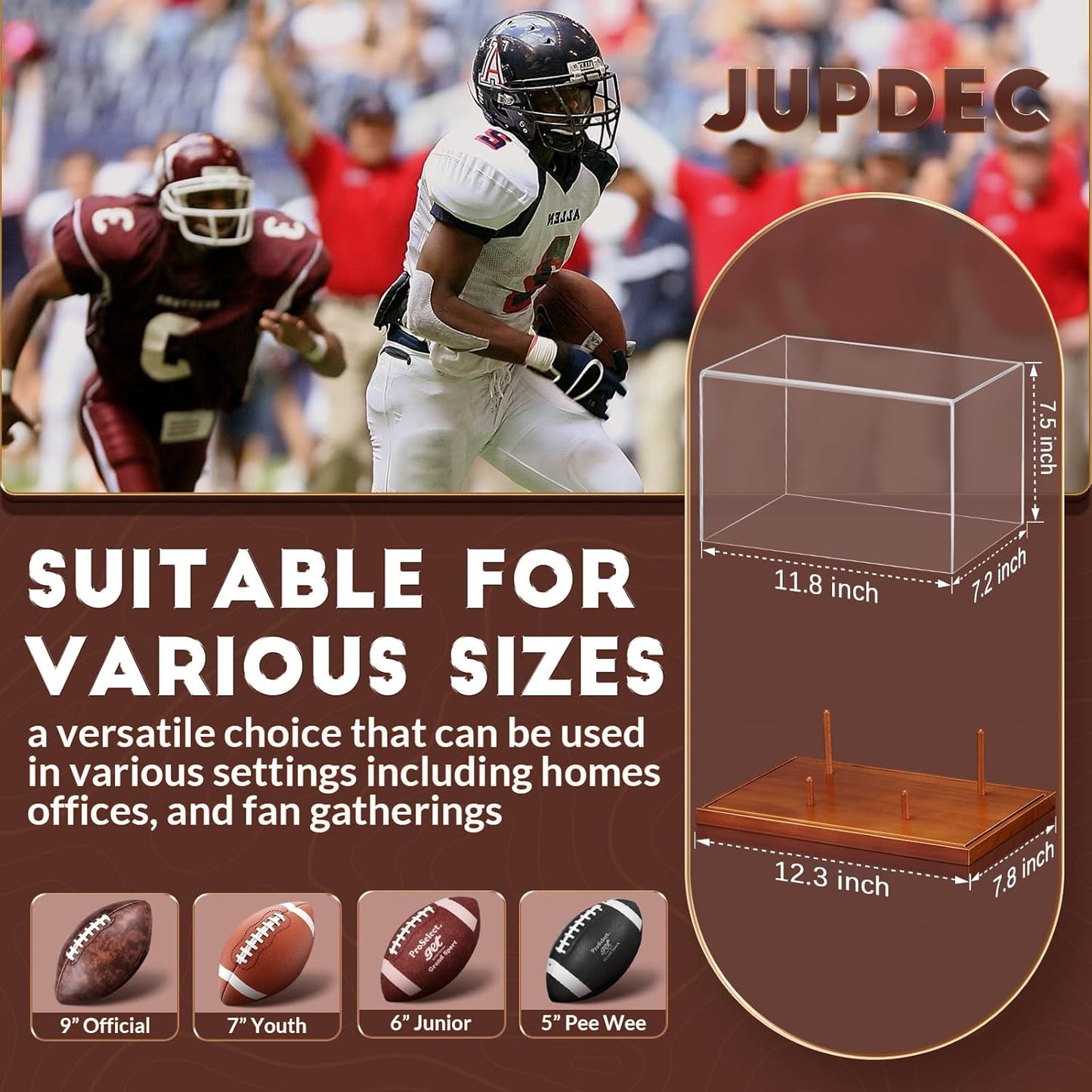 JupDec Baseball Display Case, Clear Cube Baseball Holder with Wooden Base, Autograph Baseball Stand Box for Single Ball, Acacia Wood, Brown, 1 Pack