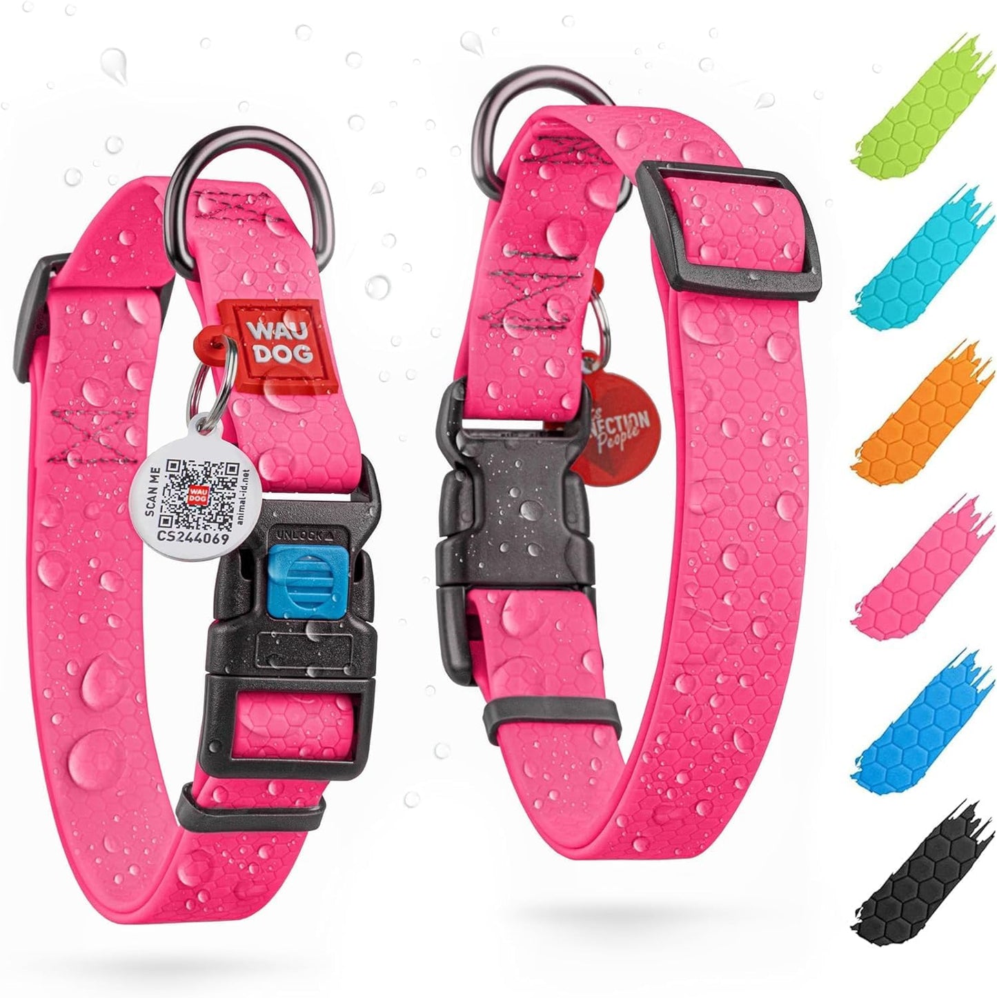 Waterproof Dog Collar - Adjustable Glow Dog Collar for Large Dogs, Small and Medium Dogs - Heavy Duty Dog Collars with Durable Metal Clasp and QR Dog Tag - Glow in The Dark Dog Collars