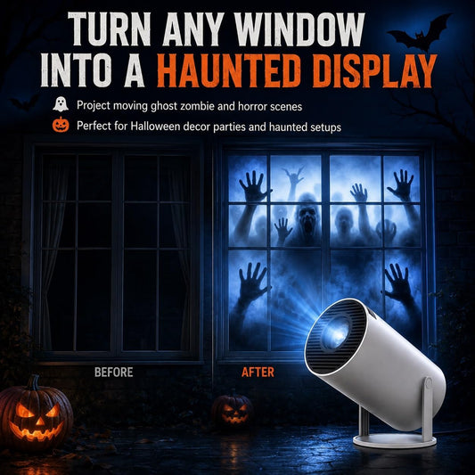 Halloween Window Projector Spookcast Projector Scary Spooky Horror Projection with WiFi Wireless Screen Mirroring for Smartphone Tablet Laptop Haunted Party Indoor Decorations