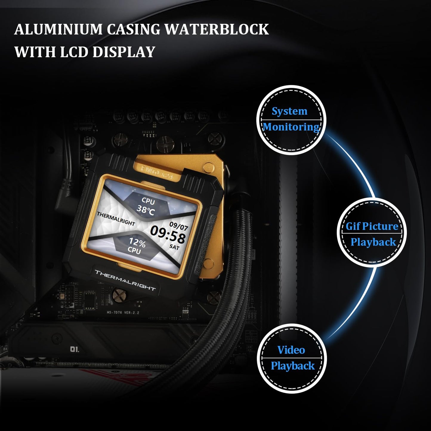 Thermalright FW 360 Black ARGB-360mm AIO CPU Liquid Cooler,IPS LCD Screen with 320 * 240 Resolution,for AM5/Intel LGA1700,‘2.4 inch’Magnet-Absorbent LCD Screen for Images -Black