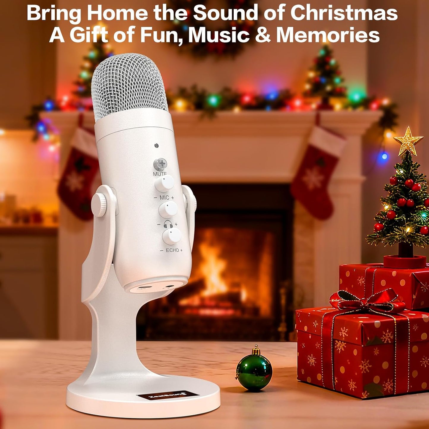 ZealSound Podcast Microphone, Noise Cancellation Mic with Gain, Volume Adjustment & Mute Button, Monitor & Echo, for ASMR, Vocal Recording, YouTube, TikTok, PC, iPhone, iPad, Android, Mac, K66, White