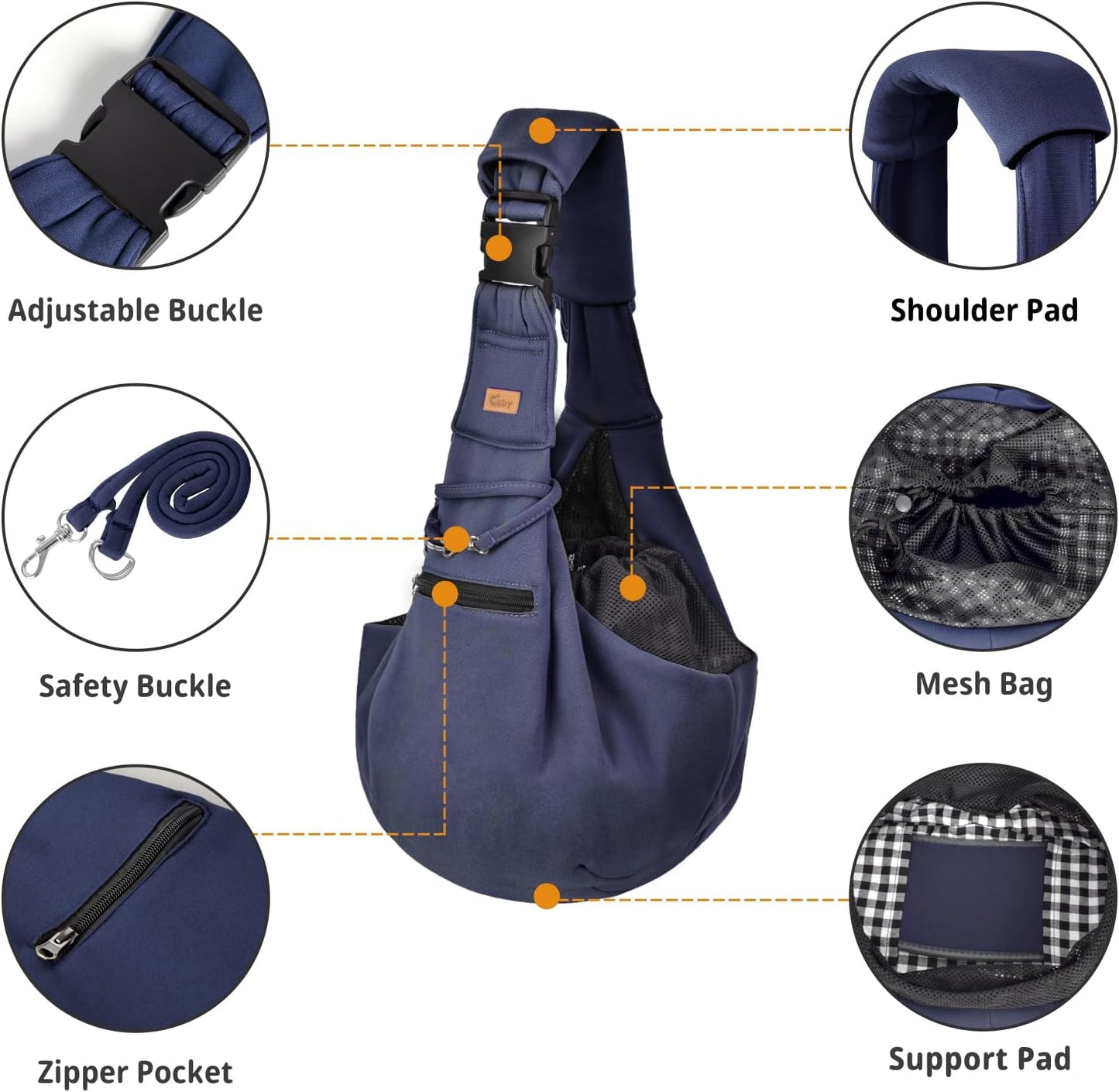 Cuby Adjustable Dog Cat Sling Padded Hard Bottom Pet Carrier Sling Soft Carrying Puppy Bag for Small Dogs Cats Outdoor Travel (Grayish-White)