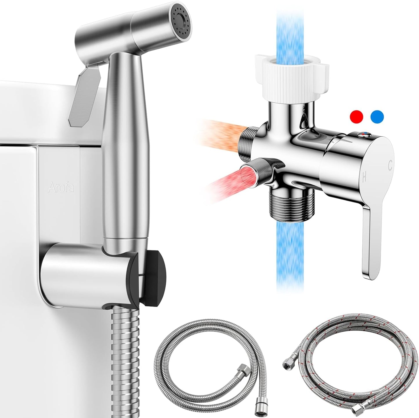 Arofa Handheld Bidet Sprayer for Toilet-Adjustable Water Pressure Control with Bidet Hose for Feminine Wash, Stainless Steel Brushed Nickel Cloth Diaper Bidet Toilet Sprayer for Baby Wash