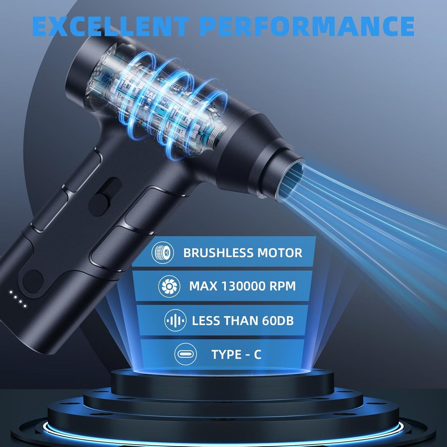 Compressed Air Duster, 130000RPM Electric Air Duster Replaces Compressed Air Cans, 3 Speed, Cordless Air Blower for Cleaning Camera Computer Household Pet Hair