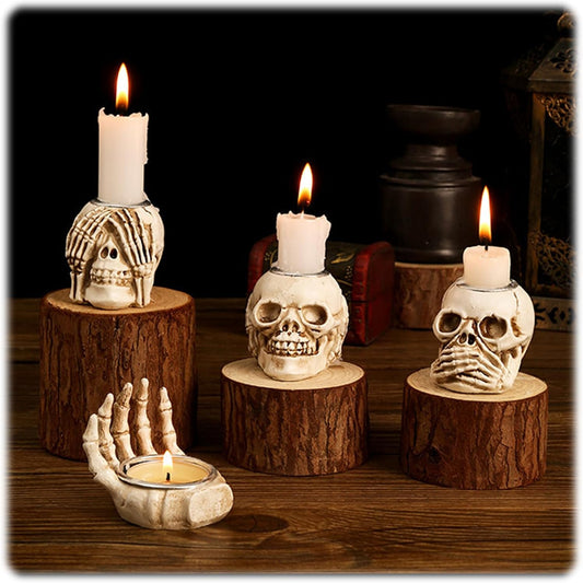 4Pcs Halloween Skeleton Candlestick,Halloween Candle Holder Gothic Skeleton Palm Skull Decor for Home Bar Party Tabletop,Creepy Themed Party Decorations,Escape Room Script Kill Prop