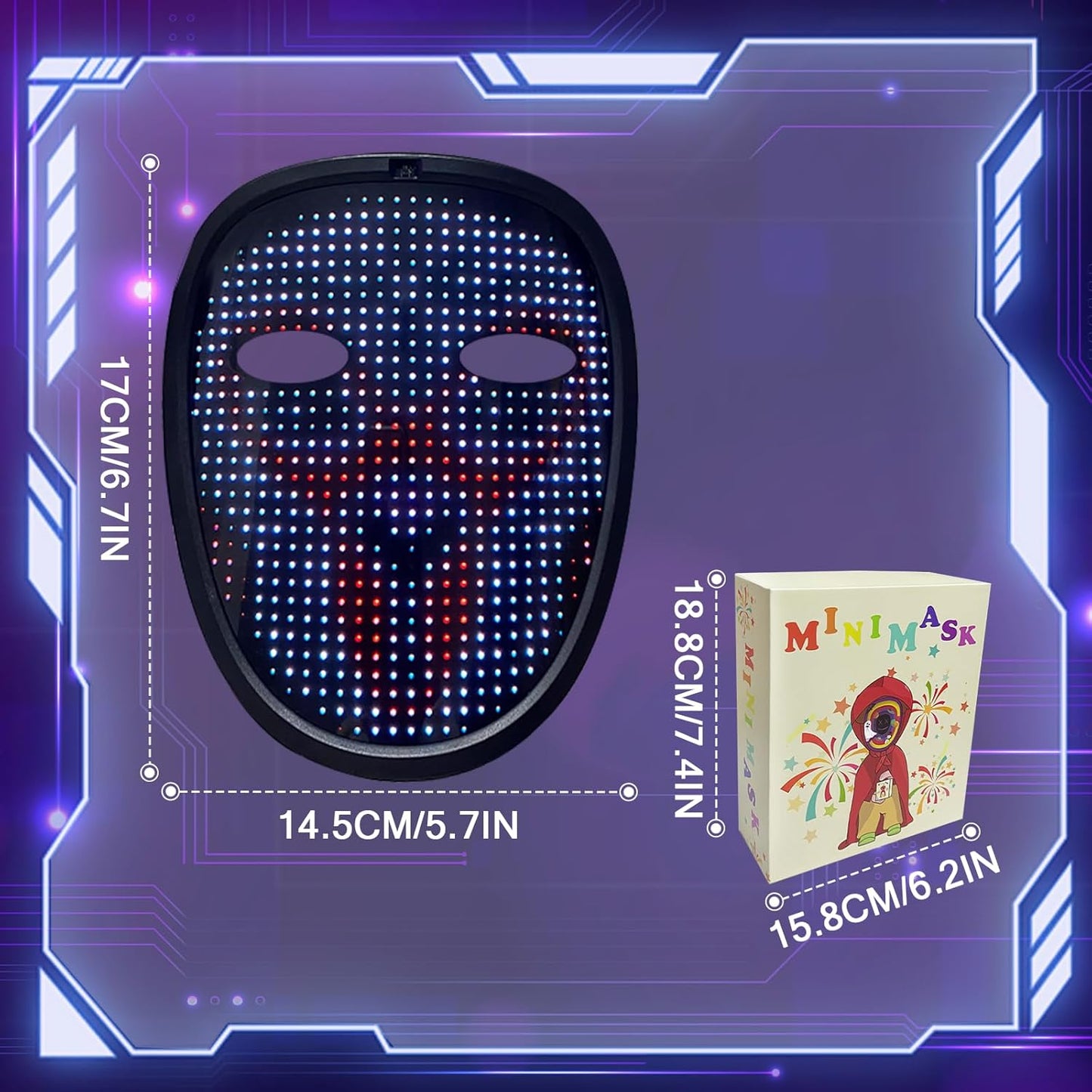 Zonasyrn Children's LED masks, unisex LED face changing masks with gesture sensing, kids Halloween costume role play